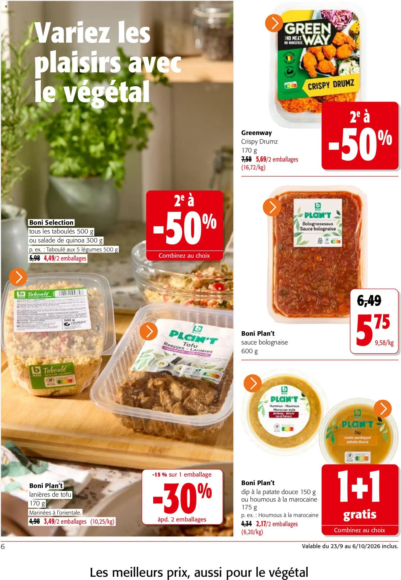 Prévisualisation de Colruyt catalogue du magasin Colruyt formulaire valide 23/09/2026 - Salade, Patate douce, Houmous, Quinoa, Tofu, Taboulé, Sauce bolognaise