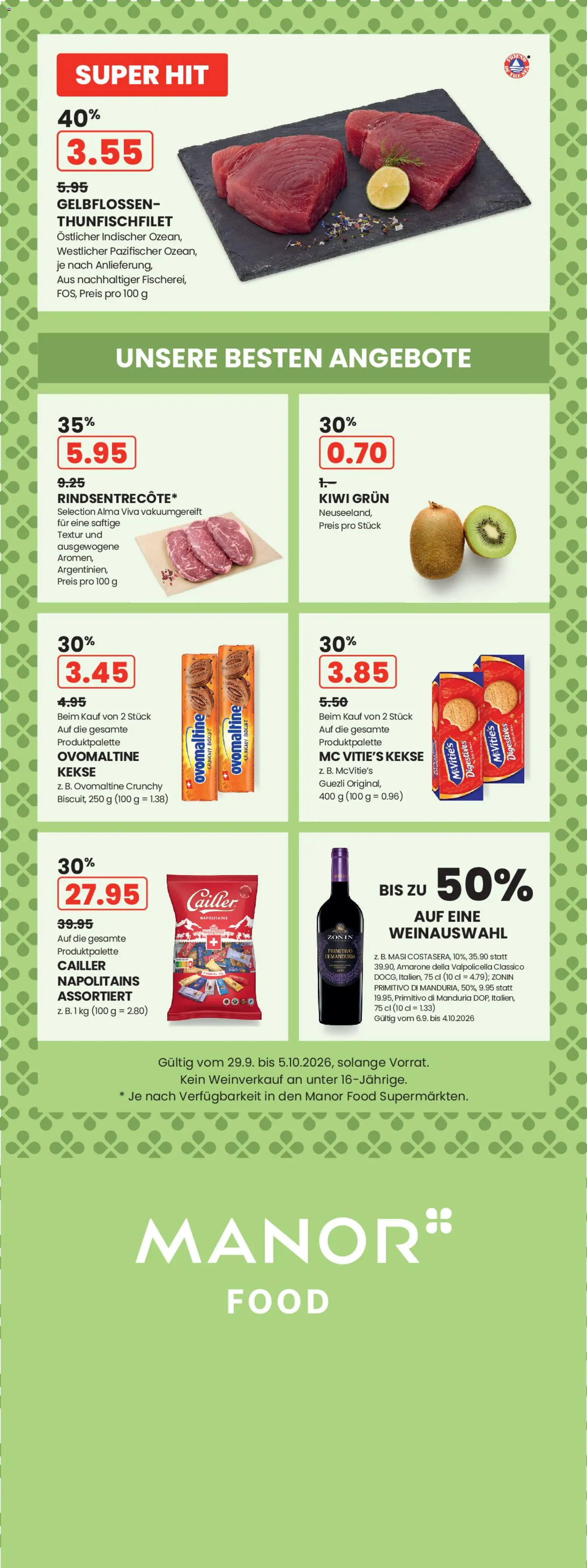 Vorschau des Merkblatts Manor aktionen vom Shop Manor gültig von 29.09.2026 bis 05.10.2026 - Kiwi, Kekse