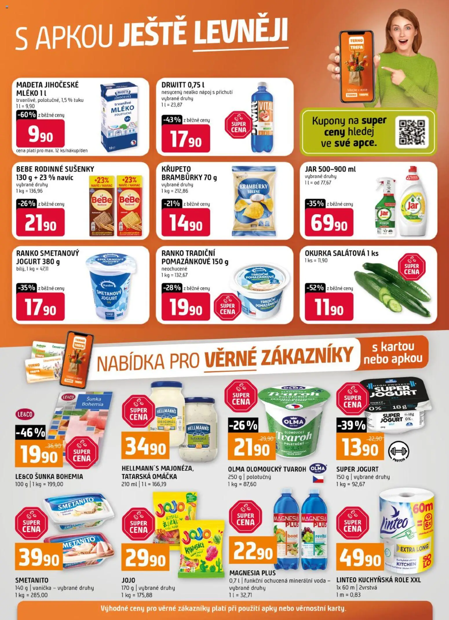 Náhled nabídky: Terno Terno leták - Nabídka pro věrné zákazníky platný od 14.10.2026 - Voda, Tvaroh, Jojo, Jogurt, Okurka, Utěrky, Hellmann's, Okurka salátová
