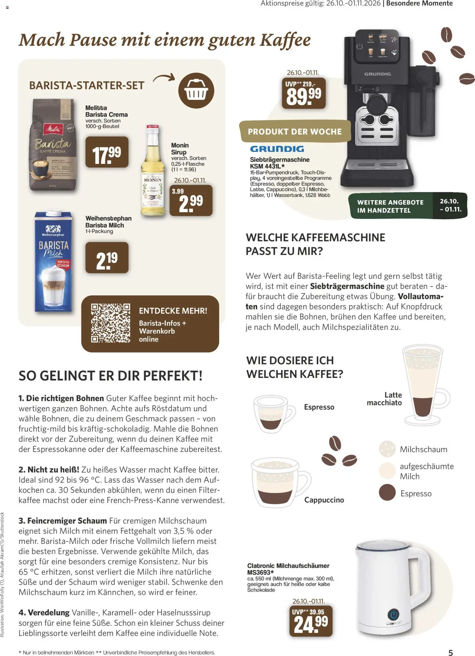 Vorschau von dem Prospekt des Geschäftes Famila Nordwest, gültig ab dem 26.10.2026 - Kaffee, Kaffeemaschine, Wasser, Schokolade, Milch, Melitta, Sirup