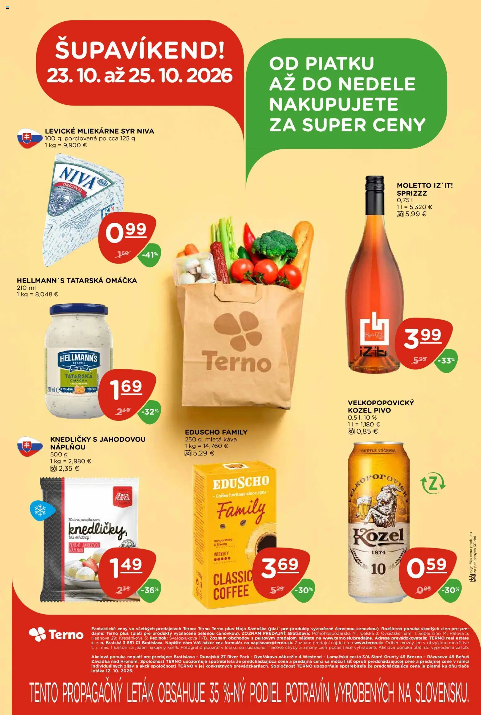 Náhľad Terno letáku platného od 22.10.2026 - Káva, Pivo, Syr, Niva, Tatárska omáčka, Omáčka, Mletá káva