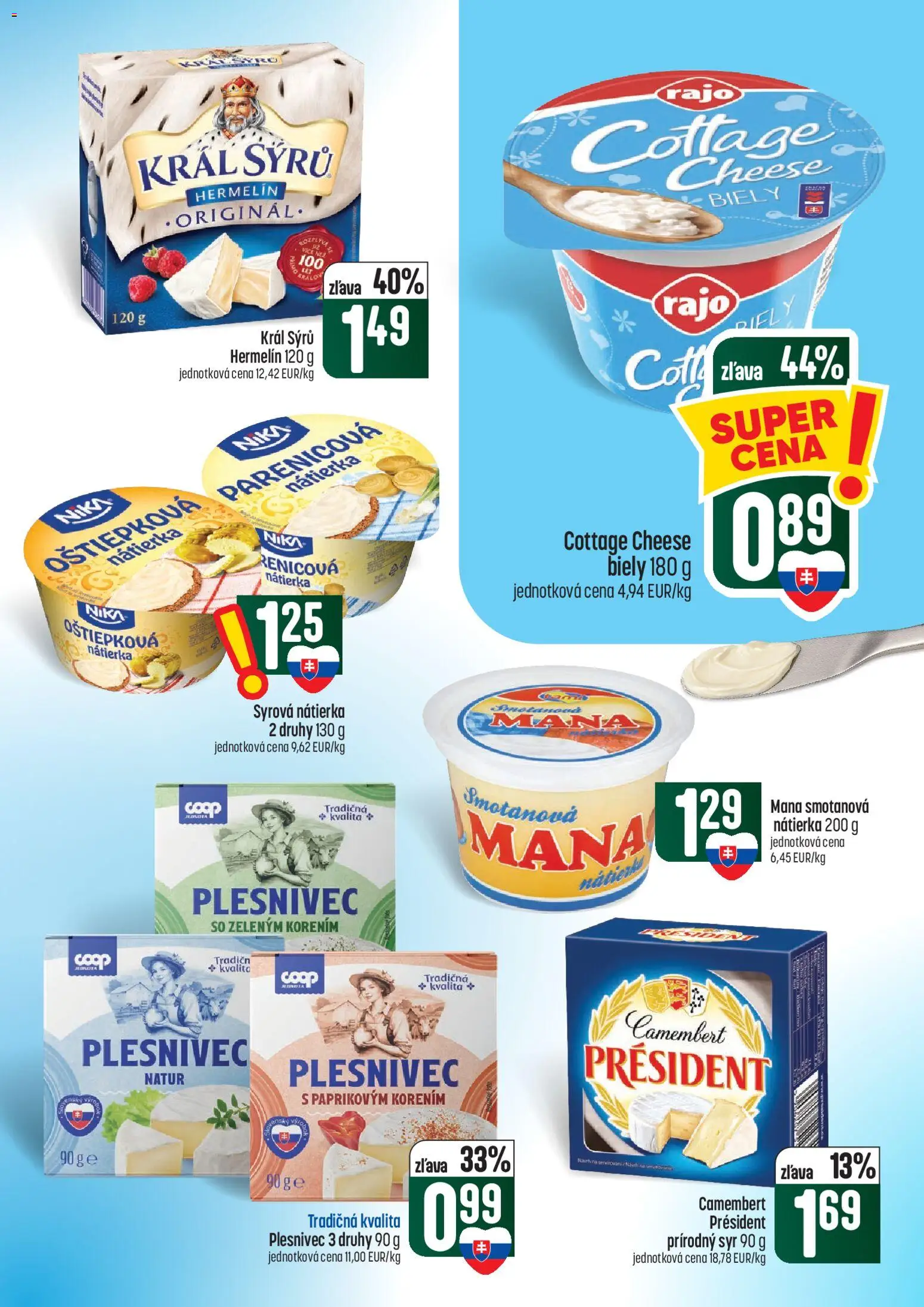 Náhľad COOP Jednota letáku platného od 01.10.2026 - Syr, Cottage cheese, Hermelín, Camembert, Nátierka