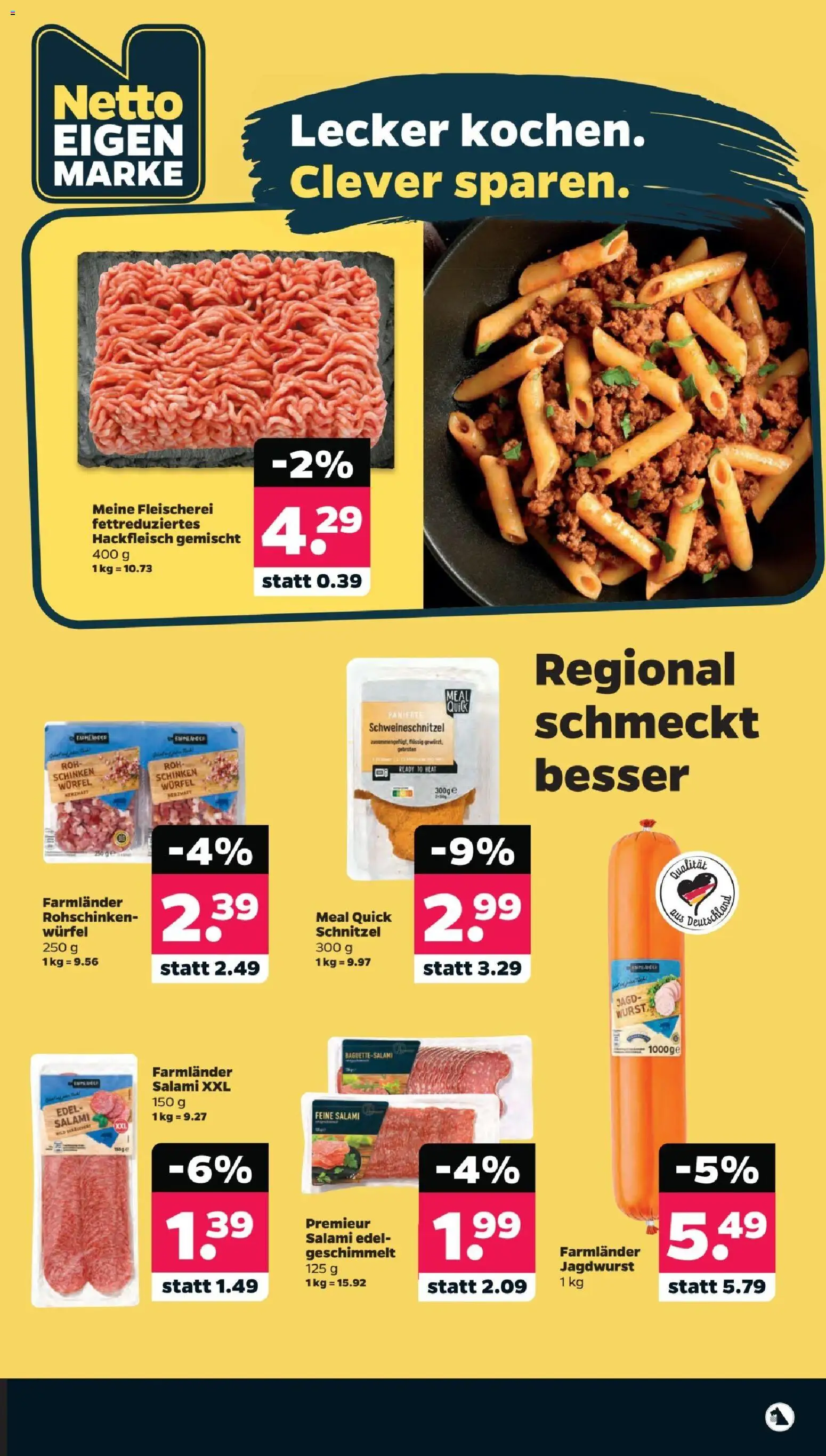 Vorschau von dem Prospekt des Geschäftes Netto, gültig ab dem 14.09.2026 - Schnitzel, Wurst, Hackfleisch, Salami, Schinken