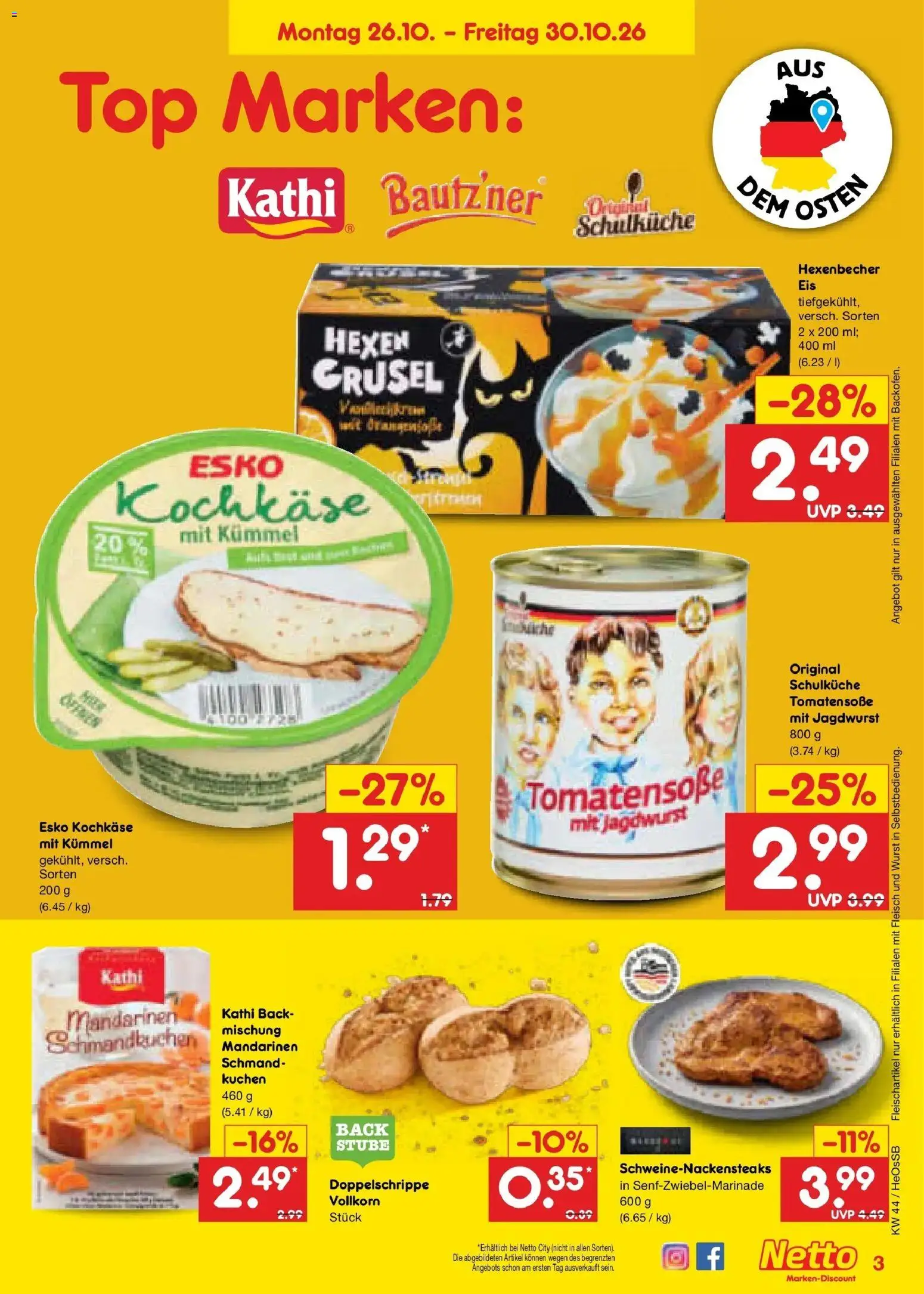 Vorschau von dem Prospekt des Geschäftes Netto Marken-Discount, gültig ab dem 26.10.2026 - Kuchen, Wurst, Top, Fleisch, Mandarinen
