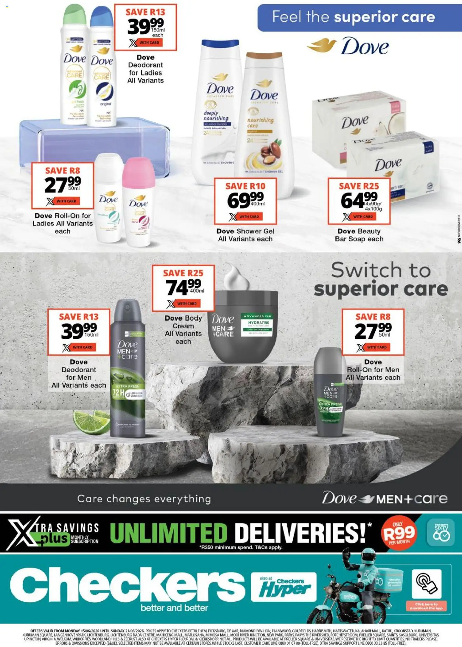 Preview of Checkers flyer valid from 15/06/2026 - Shower, Switch, Cream, Soap, Ham, Deodorant, Shower gel