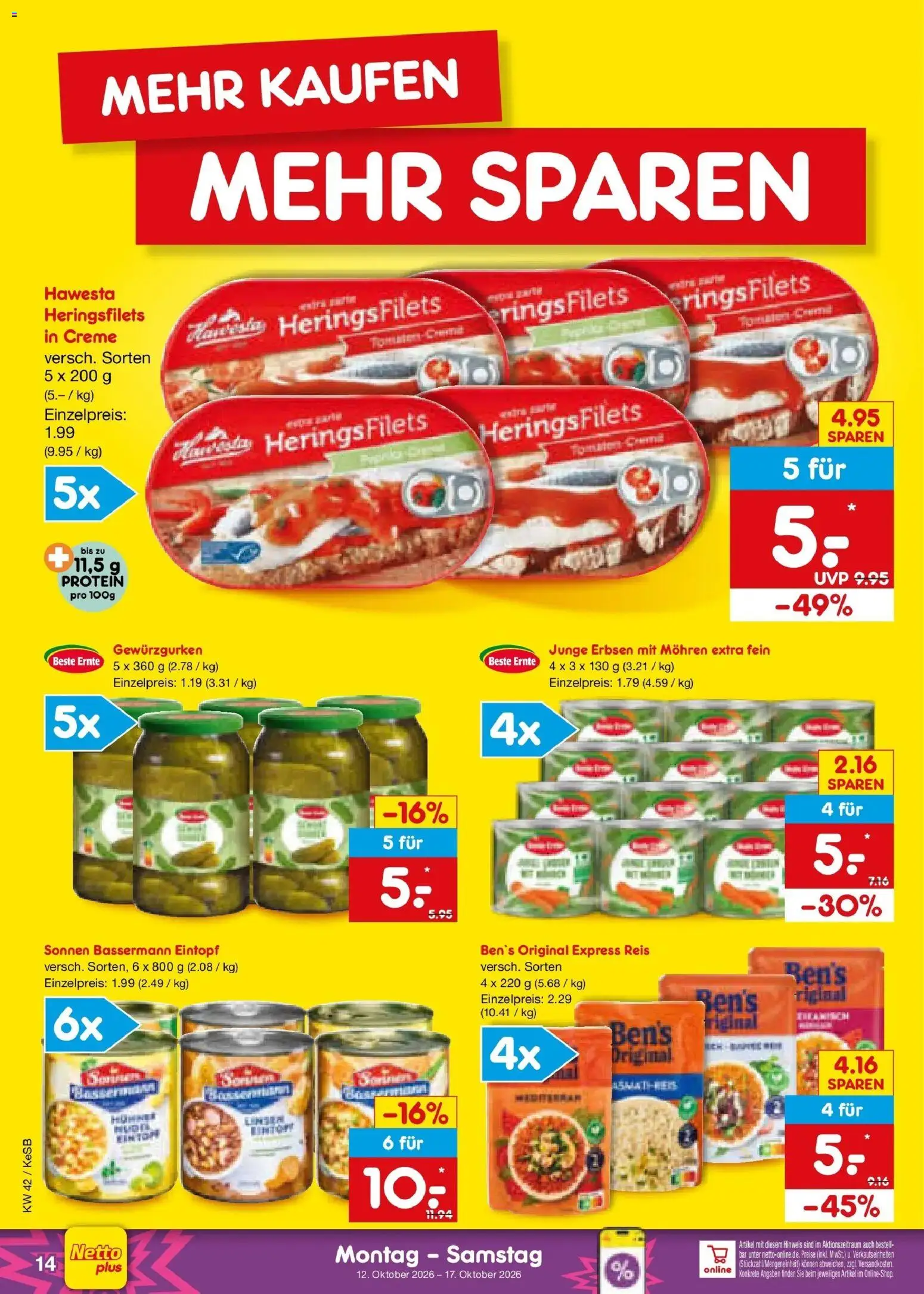 Vorschau von dem Prospekt des Geschäftes Netto Marken-Discount, gültig ab dem 12.10.2026 - Reis, Erbsen, Tomaten, Creme, Mohren