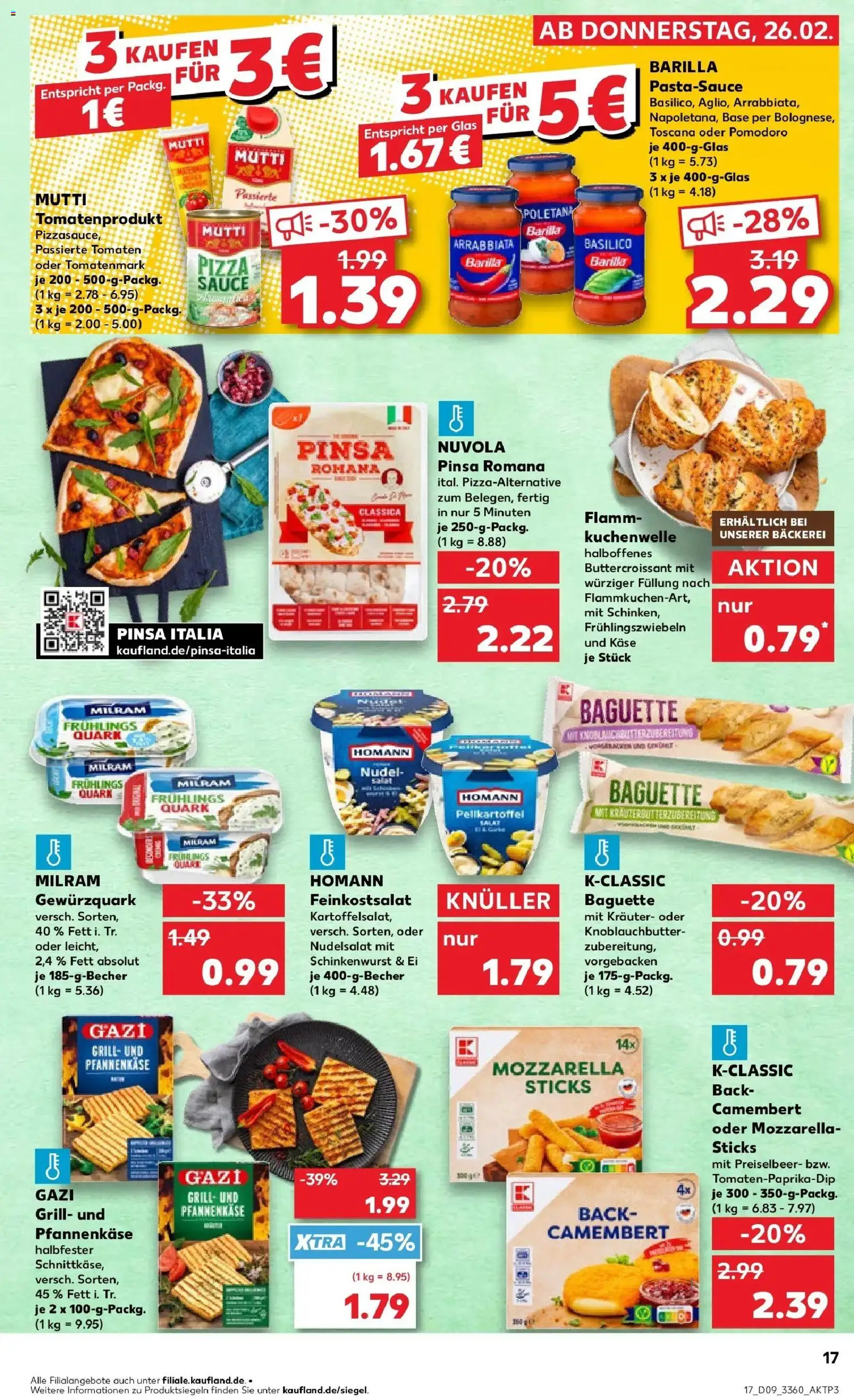 Vorschau von dem Prospekt des Geschäftes Kaufland, gültig ab dem 26.02.2026 - Bäckerei, Pizza, Käse, Pasta, Grill, Baguette, Barilla, Tomaten
