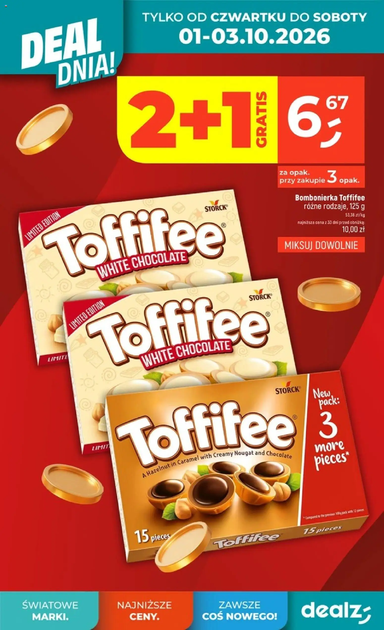 Pogląd gazetki "Dealz gazetka" ze sklepu Dealz ważnej od 01.10.2026 - Toffifee, Bombonierka