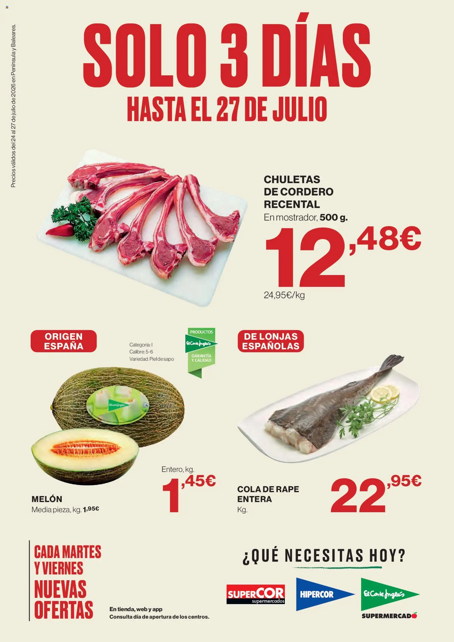 Vista previa del folleto de la tienda Hipercor válido desde el 24/07/2026 - Cordero, Chuletas de cordero, Melón