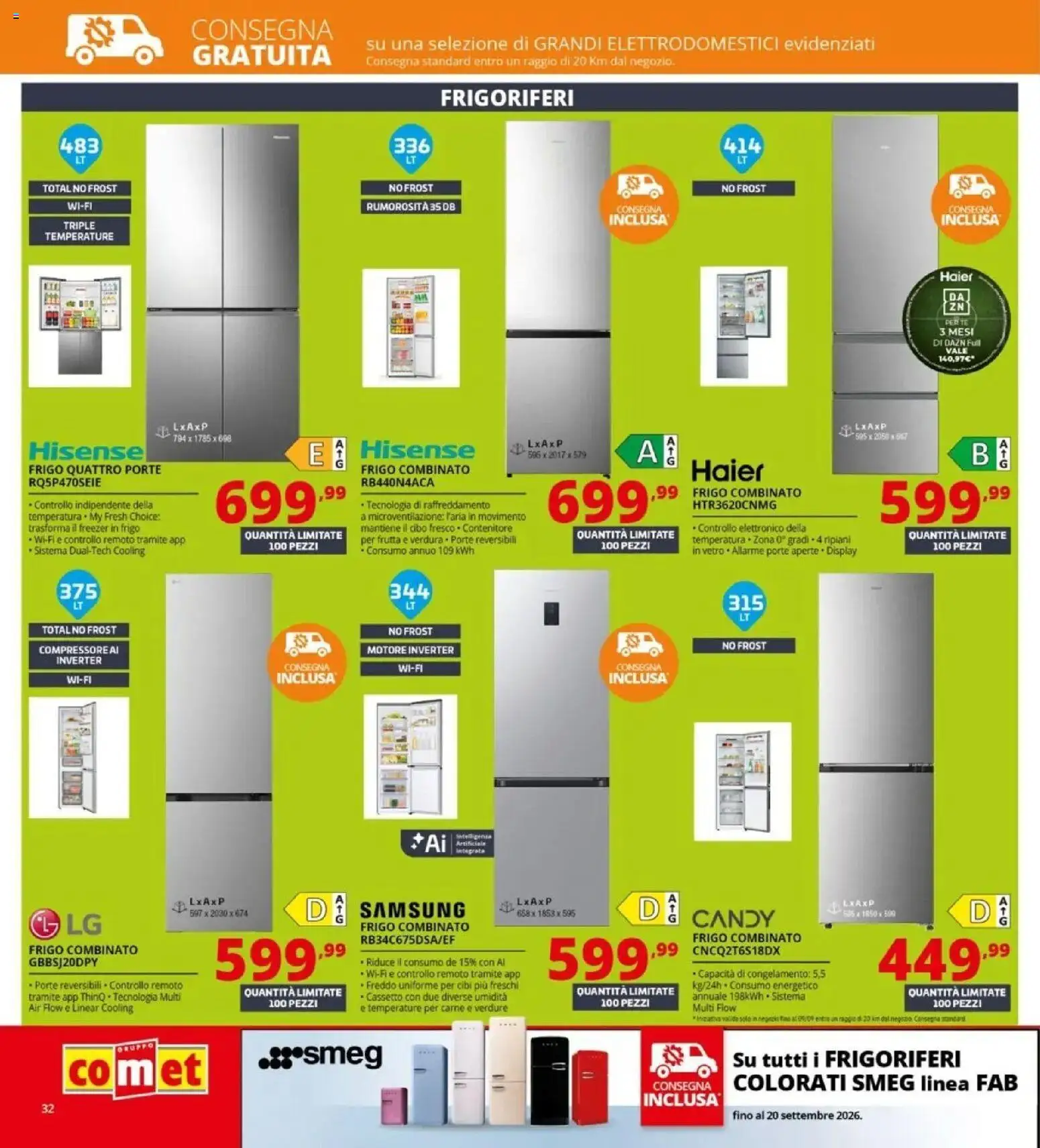Anteprima dell'opuscolo Comet volantino Back to school dal negozio Comet valido da 20/08/2026 - Samsung, Carne, Frutta, Verdure, Freezer, Compressore