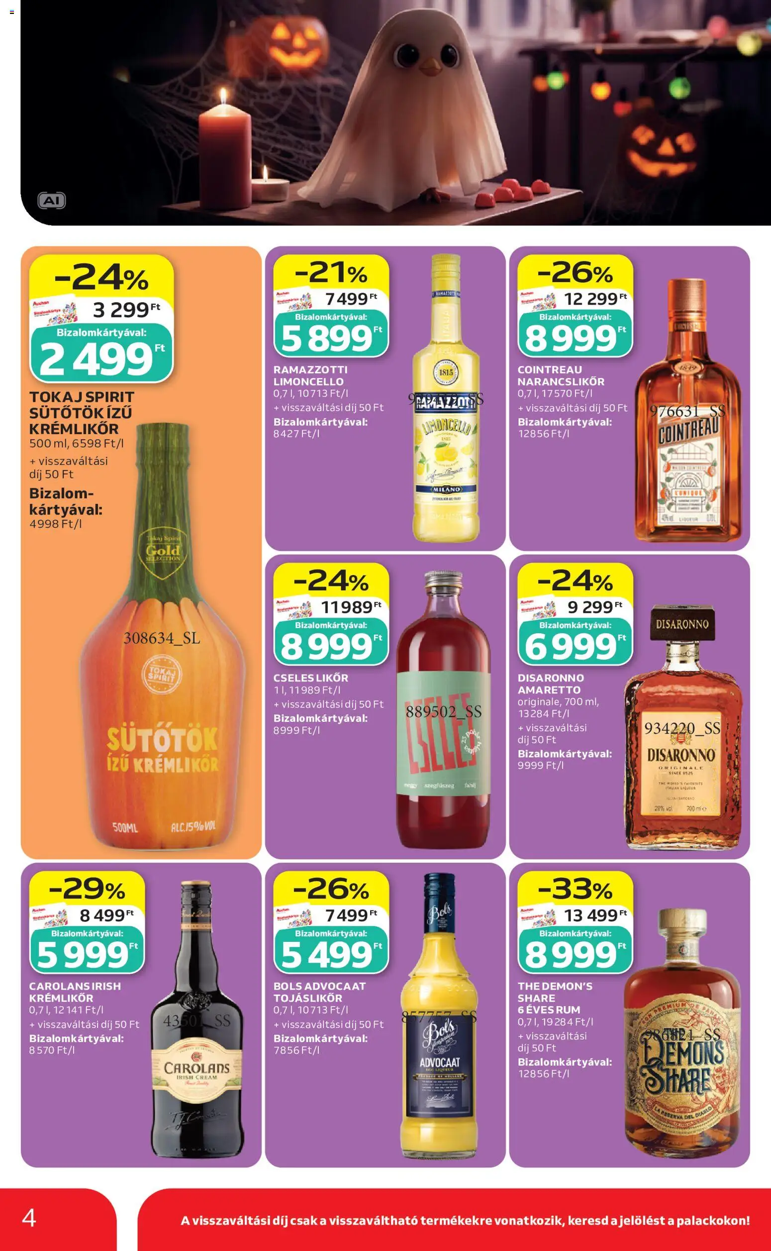 Auchan - Auchan Halloweeni ajánlatok megtekintése, amely érvényes 2026.10.22.-től - Rum, Sütőtök, Amaretto, Tojáslikőr, Likőr, Narancslikőr, Krémlikőr, Bols