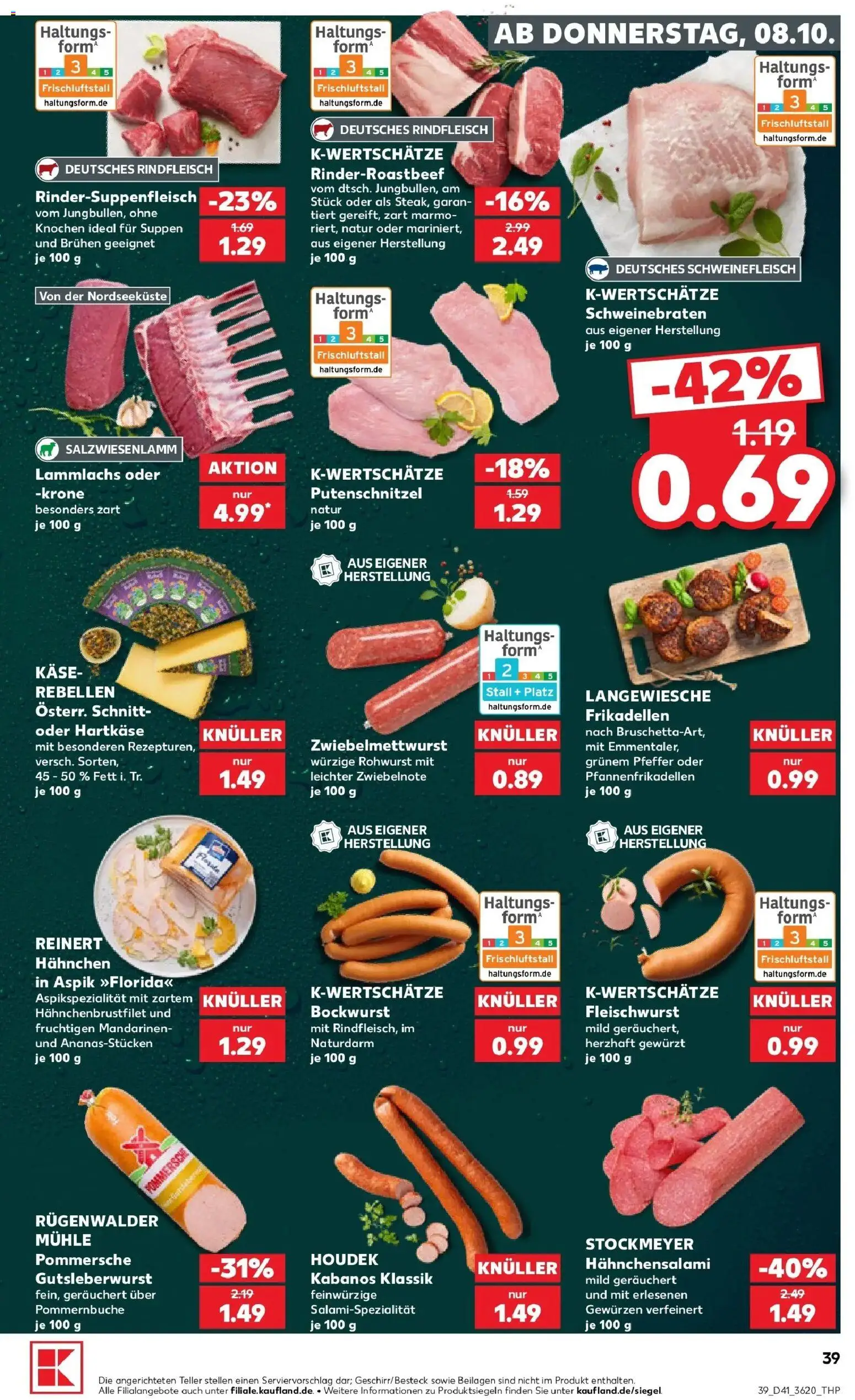 Vorschau von dem Prospekt des Geschäftes Kaufland, gültig ab dem 08.10.2026 - Käse, Mühle, Rindfleisch, Pfeffer, Putenschnitzel, Mandarinen, Beilagen, Hahnchen