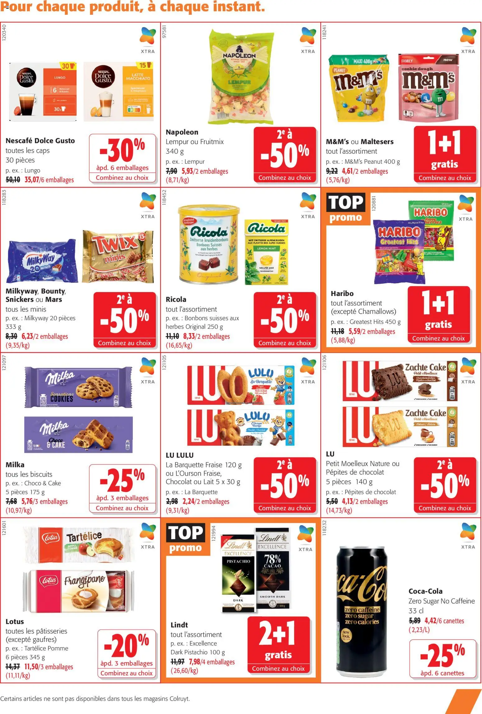 Prévisualisation de Colruyt Toutes les offres du magasin Colruyt formulaire valide 21/10/2026 - Bonbons, Cake, Lait, Maltesers, Twix, Pépites de chocolat, Nescafe dolce gusto, M&M's peanut