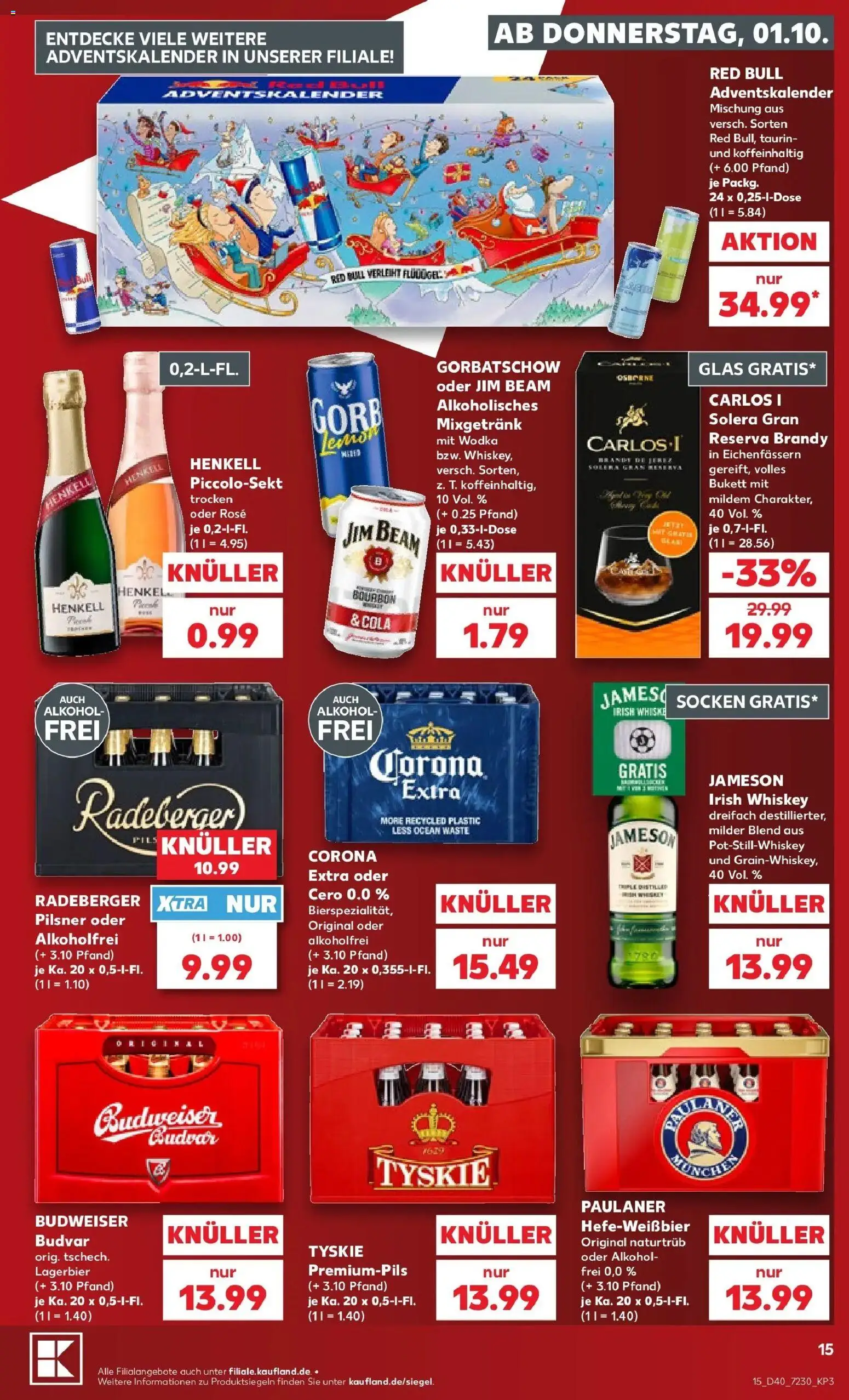 Vorschau von dem Prospekt des Geschäftes Kaufland, gültig ab dem 01.10.2026 - Cola, Alkohol, Socken, Paulaner, Wodka, Jim beam, Budweiser, Mixgetränk