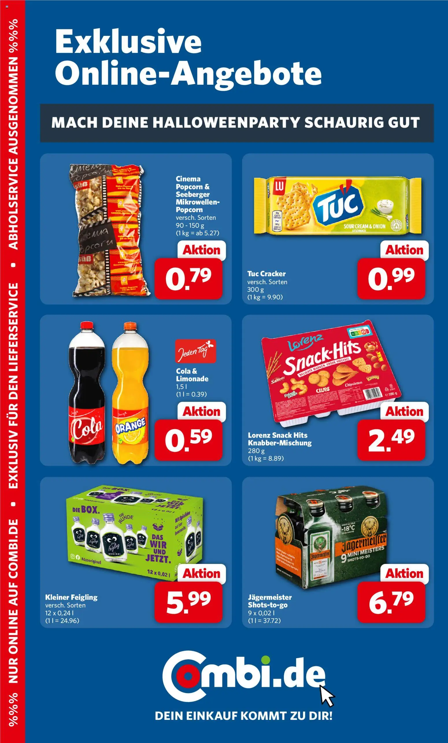 Vorschau von dem Prospekt des Geschäftes Combi, gültig ab dem 26.10.2026 - Cola, Jägermeister, Popcorn, Limonade, Kleiner feigling