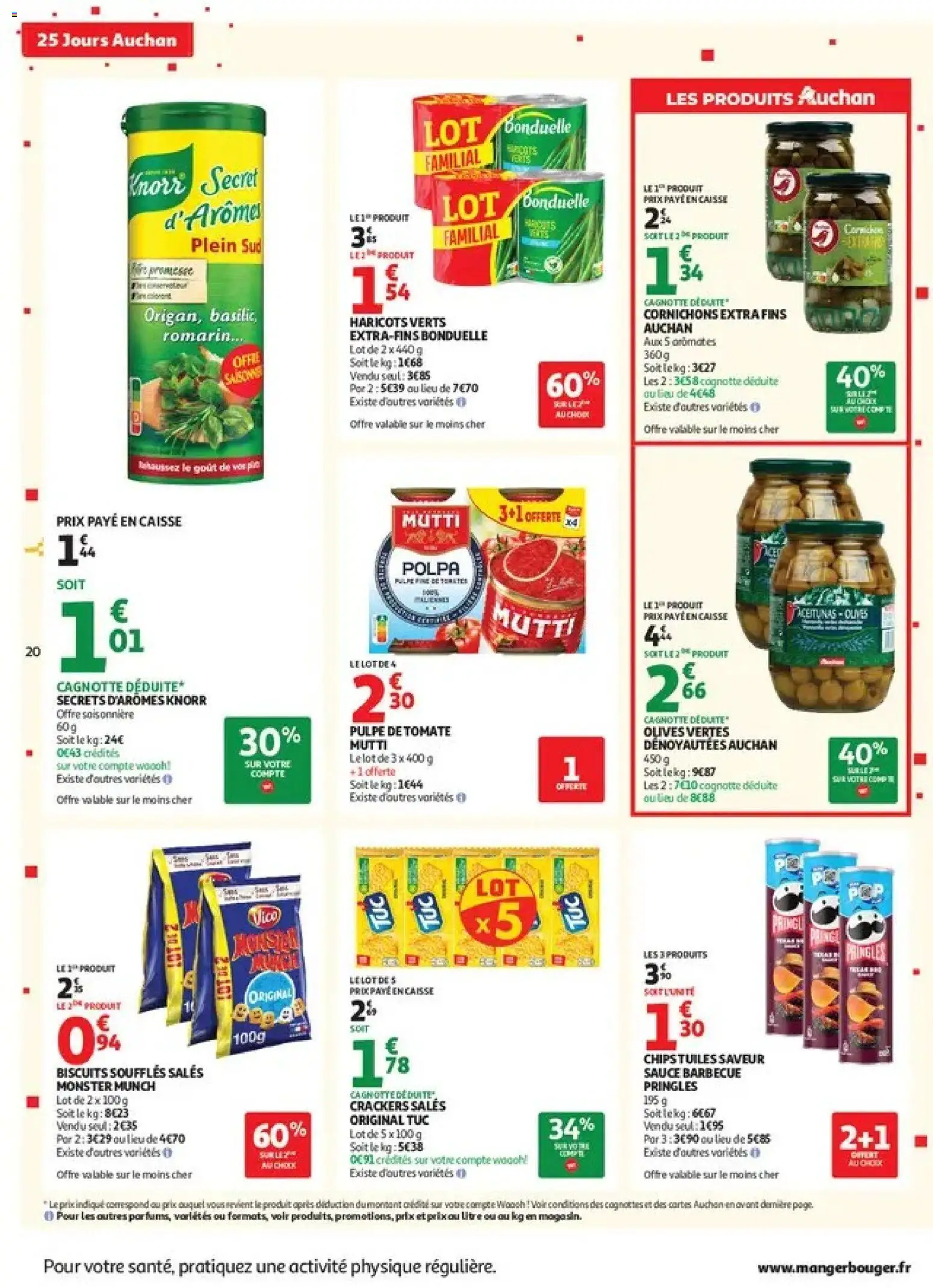 Prévisualisation de Auchan 25 jours 1 supers du magasin Auchan formulaire valide 27/10/2026 - Barbecue, Tomate, Chips, Olives, Haricots, Crackers, Sauce barbecue, Haricots verts