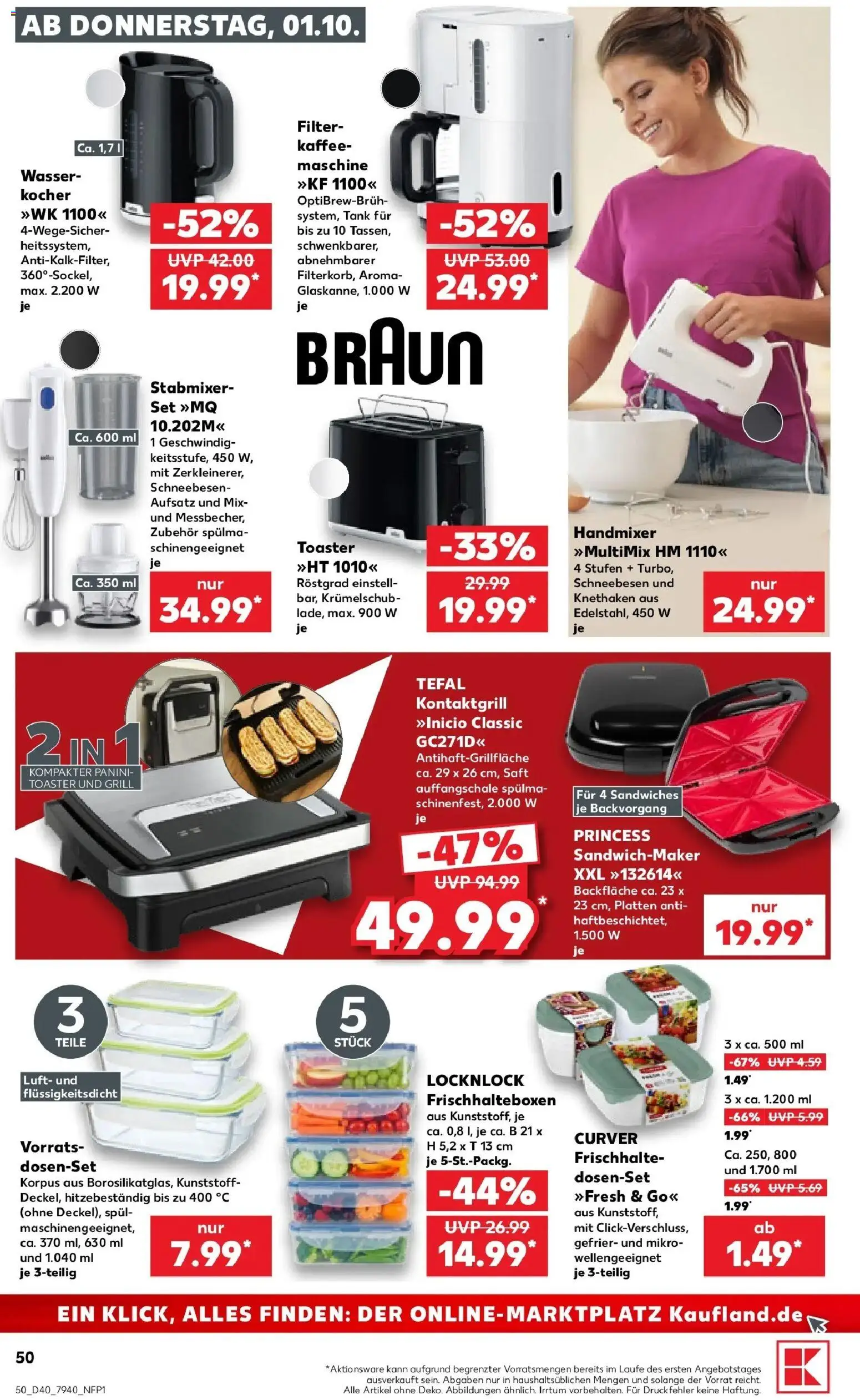 Vorschau von dem Prospekt des Geschäftes Kaufland, gültig ab dem 01.10.2026 - Kaffee, Wasser, Grill, Toaster, Sandwichmaker, Handmixer, Saft, Kocher