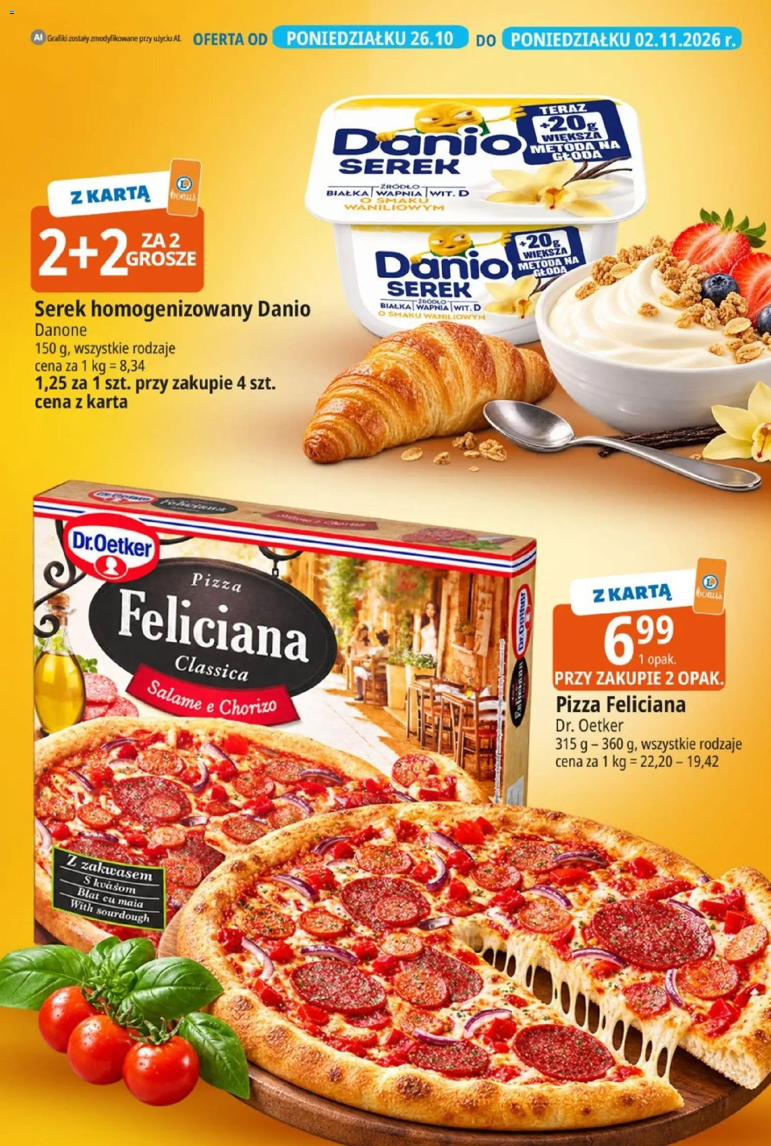 Pogląd gazetki "E.Leclerc gazetka - Hity cenowe" ze sklepu E.Leclerc ważnej od 26.10.2026 - Pizza, Chorizo, Karta, Serek homogenizowany, Serek, Pizza Feliciana
