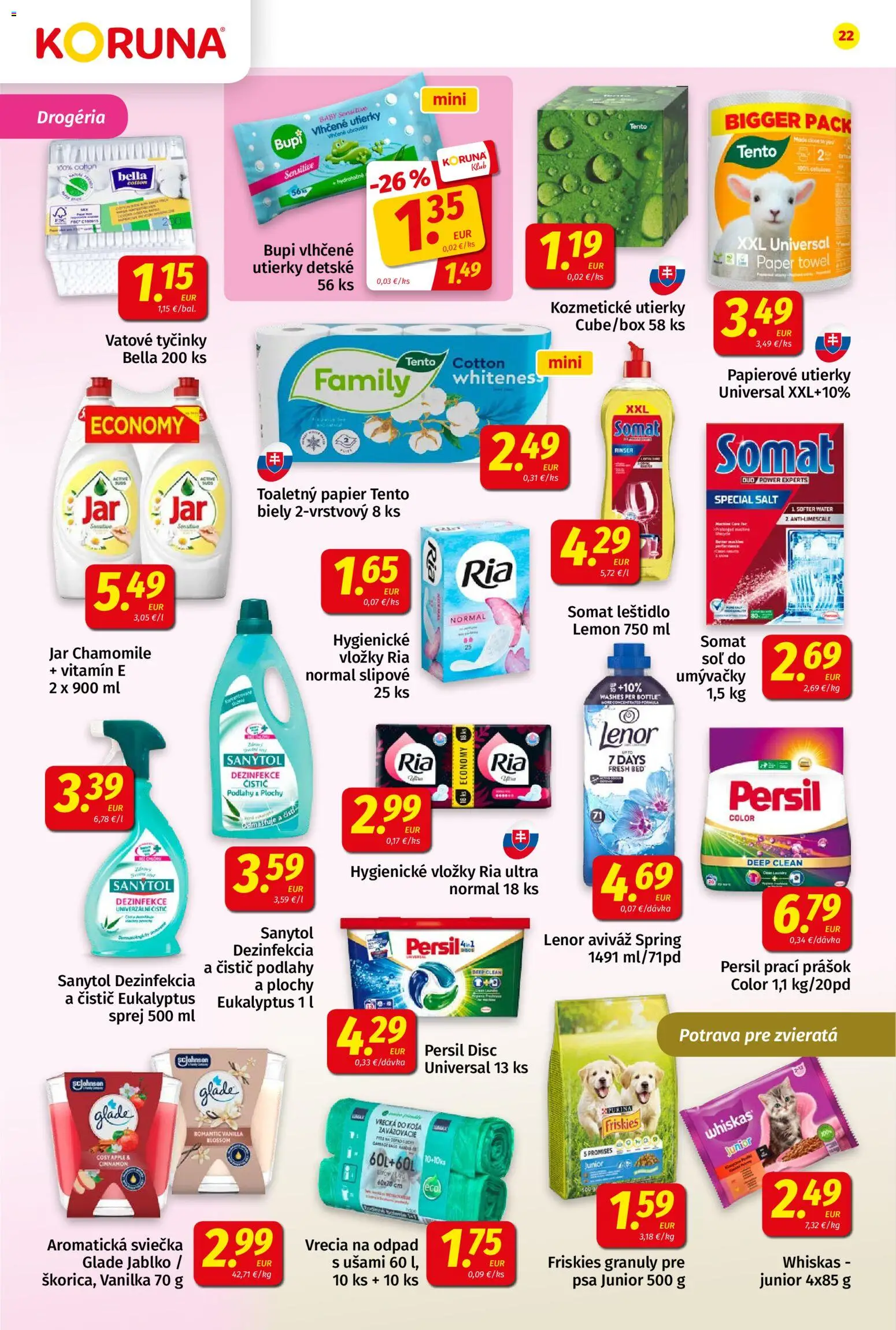 Náhľad Koruna letáku platného od 23.10.2026 - Soľ, Vanilka, Persil, Lenor, Aviváž, Whiskas, Prací prášok, Friskies