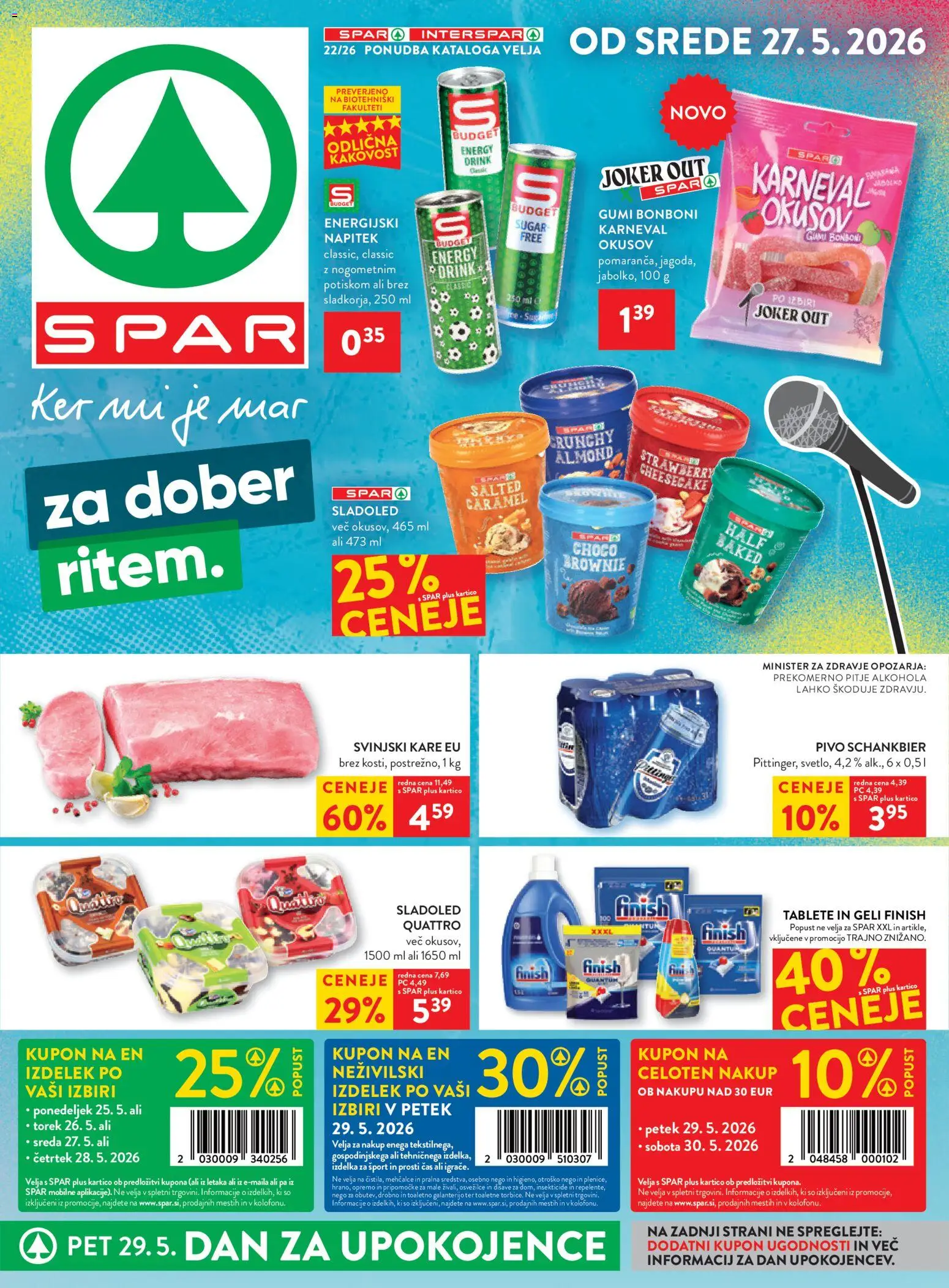 Predogled kataloga iz trgovine Spar veljaven od 27.05.2026 - Sladoled, Pivo, Svinjski kare, Bonboni