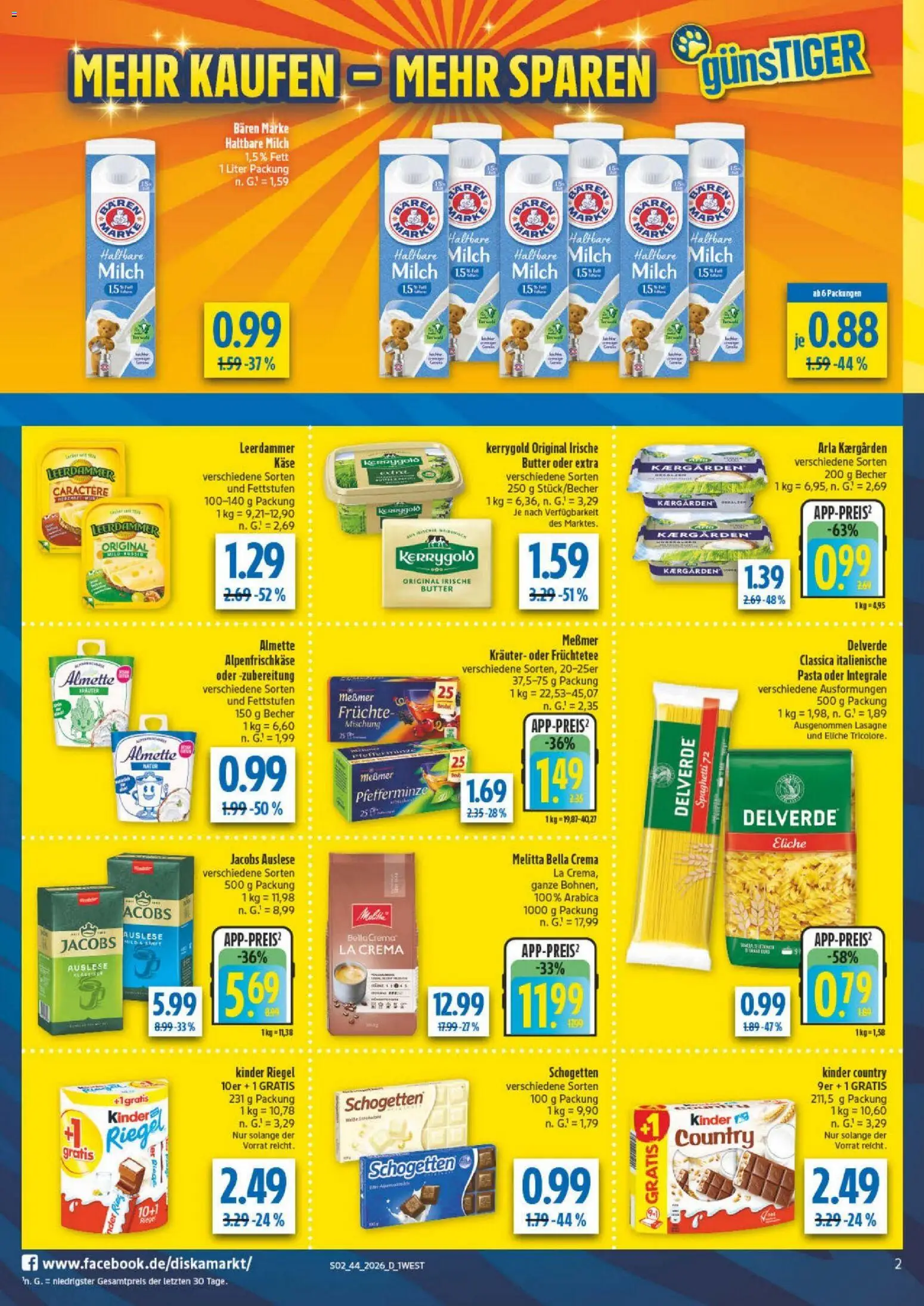 Vorschau von dem Prospekt des Geschäftes Diska, gültig ab dem 26.10.2026 - Lasagne, Melitta, Messmer, Schogetten, Leerdammer, Früchtetee, Kinder riegel, Kinder country