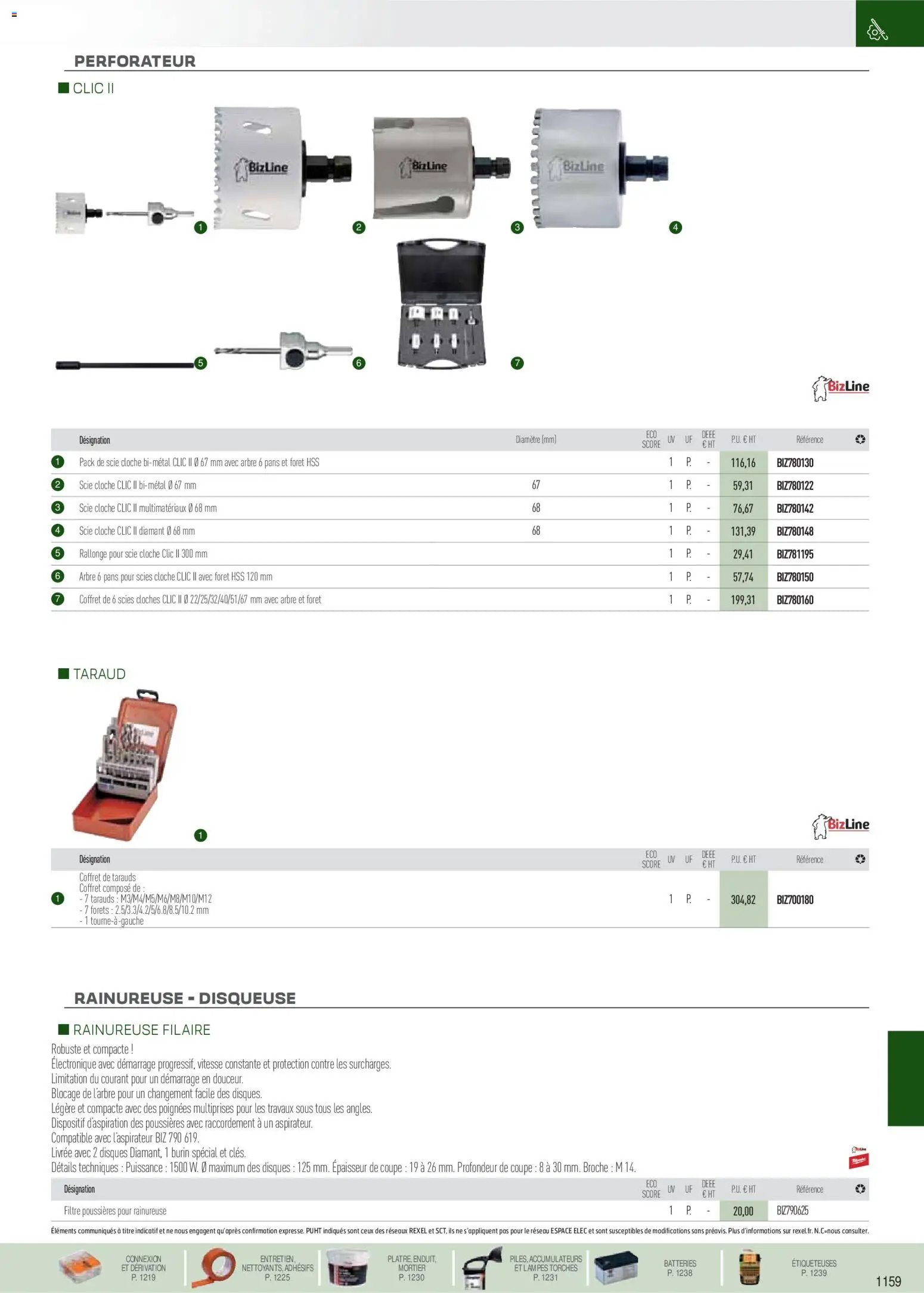 Prévisualisation de Brochure EPI, mesure, outillage, fixations et consommables du magasin Rexel formulaire valide 18/11/2025 - Mortier, Cloche, Poignées, Filtre, Burin, Scies cloches