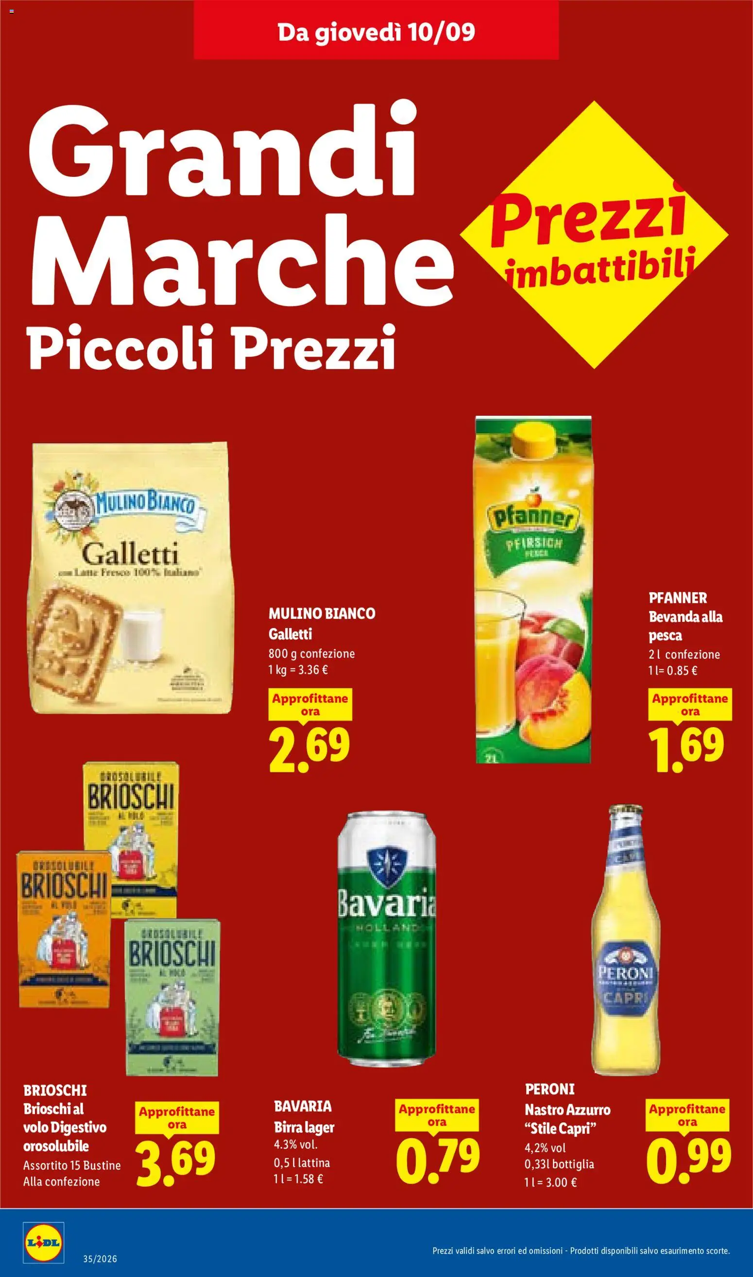 Anteprima dell'opuscolo Lidl volantino dal negozio Lidl valido da 10/09/2026 - Birra, Latte, Pesca, Bottiglia, Digestivo
