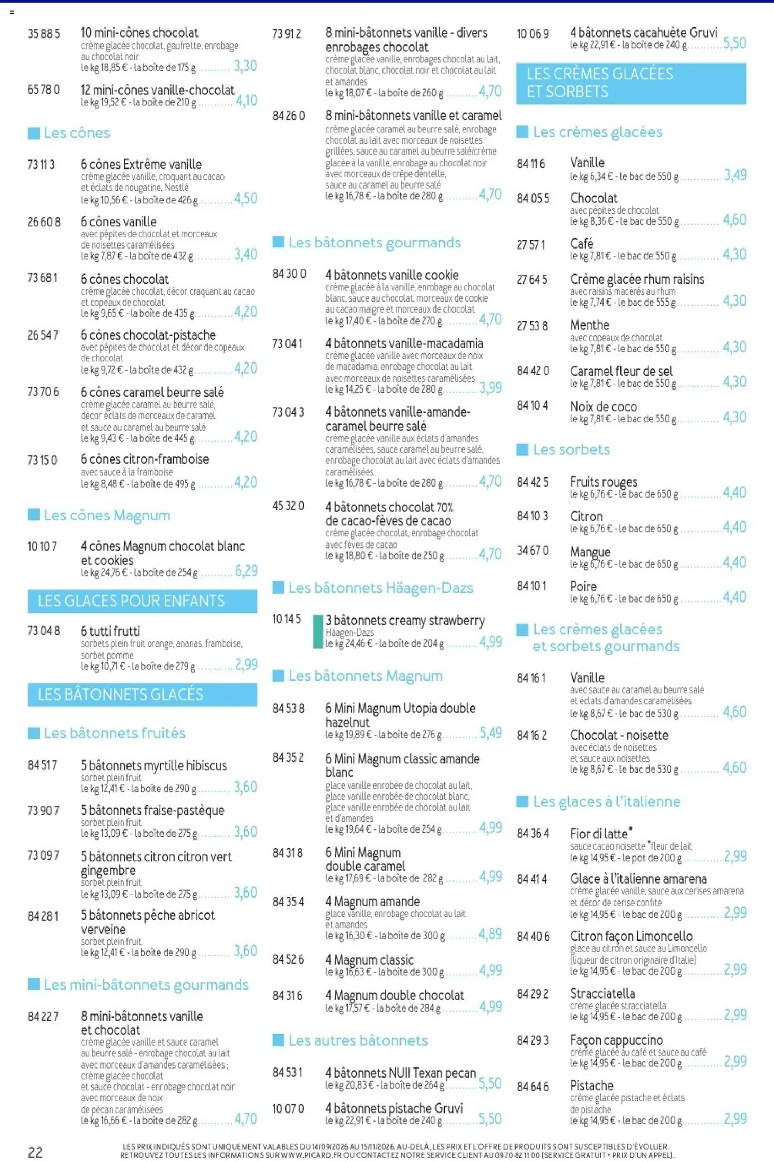 Prévisualisation de Picard - Catalogue Trimestriel du magasin Picard formulaire valide 14/09/2026 - Café, Cookies, Caramel au beurre salé, Rhum, Limoncello, Sel, Chocolat blanc, Cerises amarena