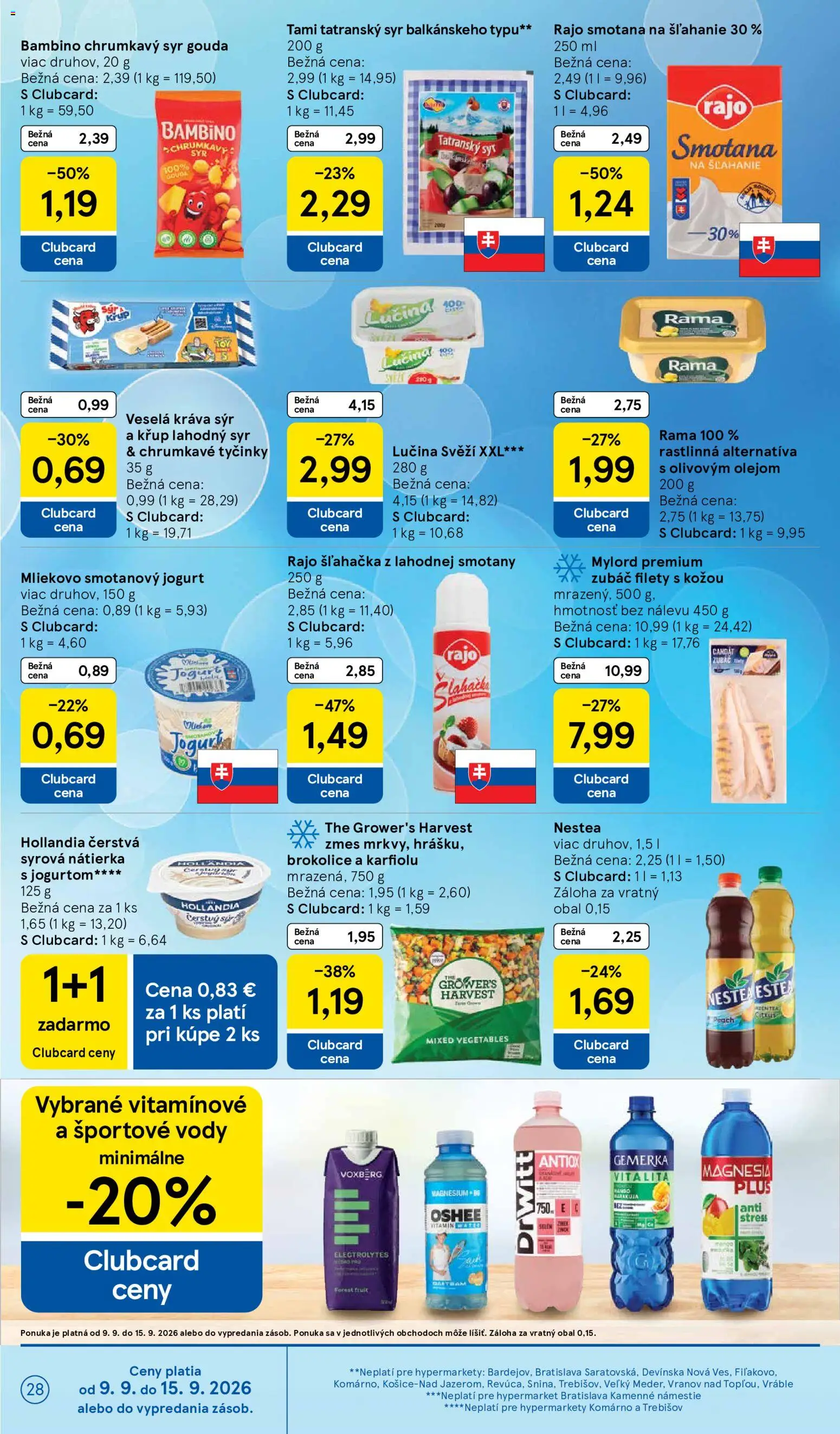 Náhľad Tesco letáku platného od 09.09.2026 - Syr, Smotana na šľahanie, Šľahačka, Smotana, Gouda, Gemerka, Syr Gouda, Smotanový jogurt