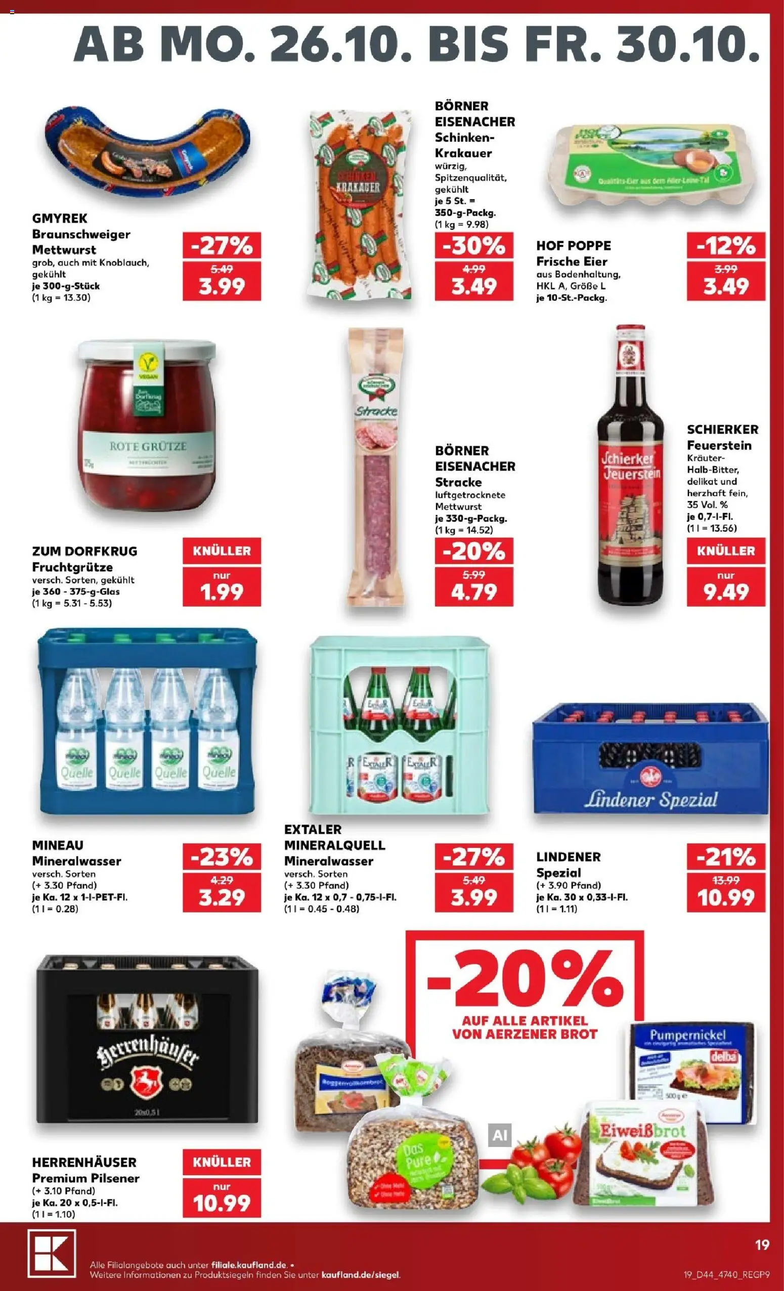 Vorschau von dem Prospekt des Geschäftes Kaufland, gültig ab dem 26.10.2026 - Mineralwasser, Brot, Eier, Schinken