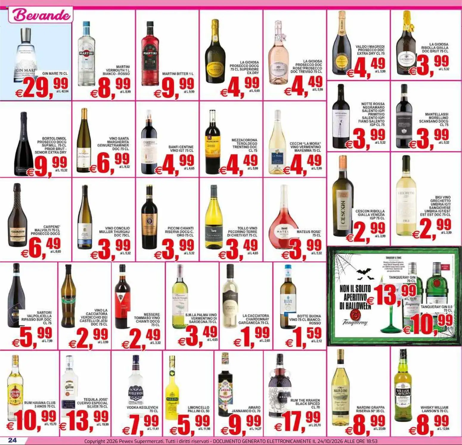 Anteprima dell'opuscolo Pewex volantino Supermercati Via Rubicone dal negozio Pewex valido da 23/10/2026 - Vino, Gin, Limoncello, Vodka, Rum, Havana Club, Martini Prosecco, Rum Havana Club