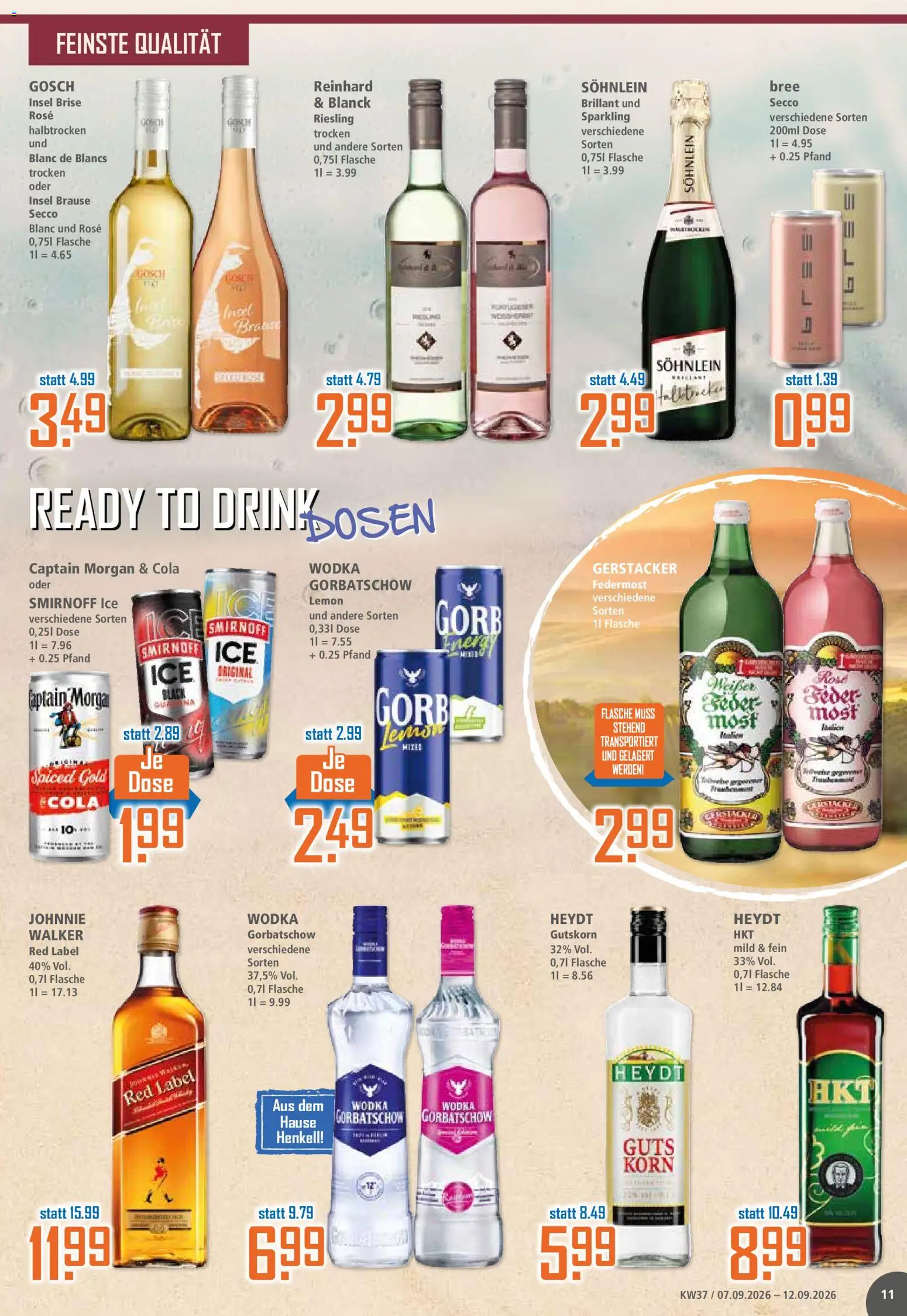 Vorschau von dem Prospekt des Geschäftes Klaas & Kock, gültig ab dem 07.09.2026 - Bosch, Cola, Captain morgan, Wodka, Wodka gorbatschow, Smirnoff, Bree
