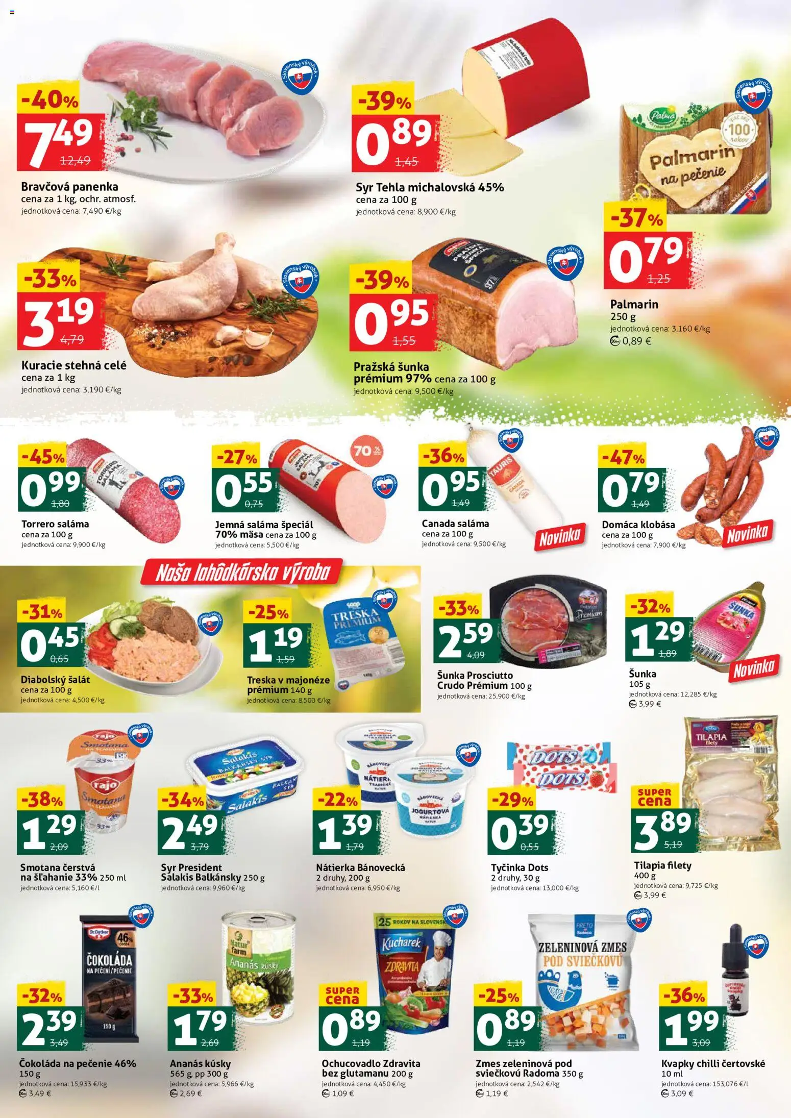 Náhľad COOP Jednota letáku platného od 23.10.2026 - Kuracie stehná, Šalát, Treska, Šunka, Palmarin, Ananás, Tilápia, Stehná