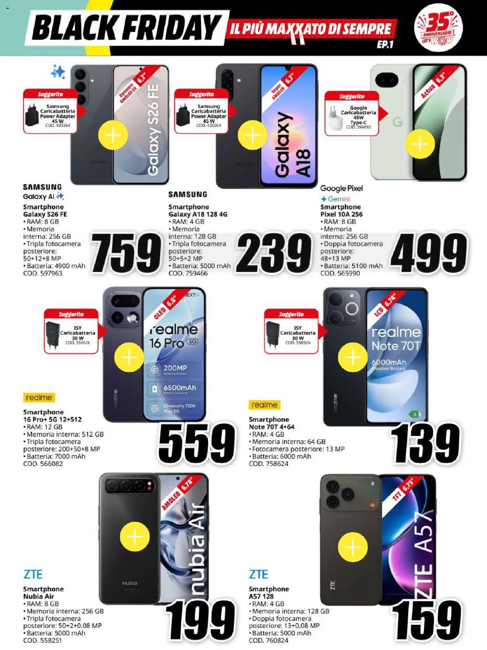 Anteprima dell'opuscolo Media World Black Friday dal negozio Media World valido da 30/10/2026 - Samsung, Smartphone, Samsung Galaxy, Batteria, Fotocamera, Caricabatterie