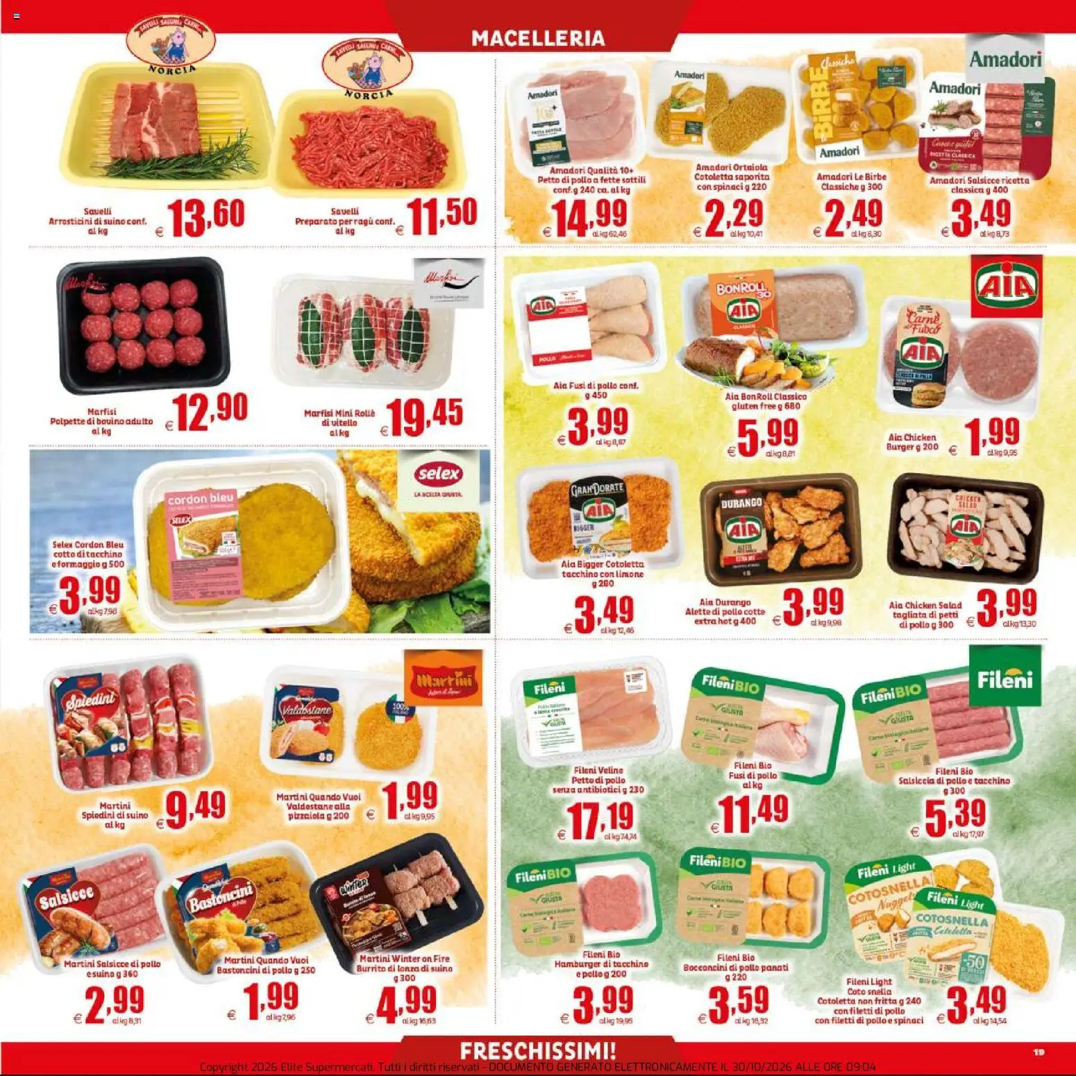 Anteprima dell'opuscolo Elite Supermercati volantino dal negozio Elite Supermercati valido da 30/10/2026 - Hamburger, Limone, Carne, Ragú, Salsicce, Petto di Pollo, Nuggets, Vitello