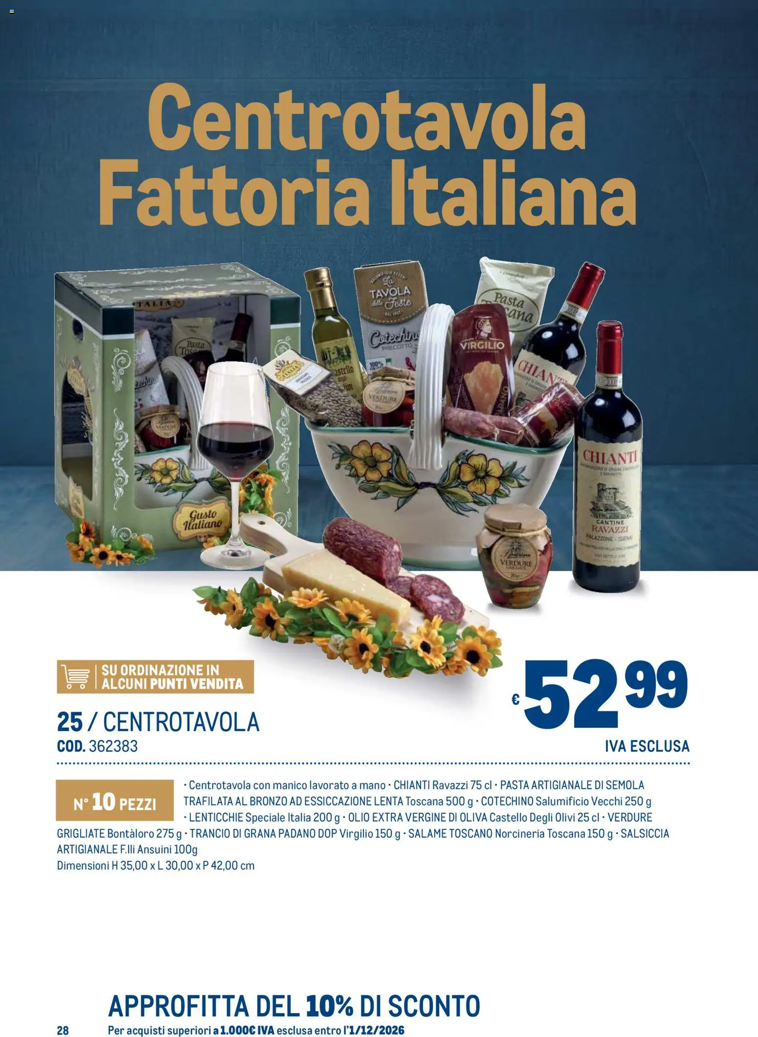 Anteprima dell'opuscolo Metro volantino Regalistica Natale dal negozio Metro valido da 19/10/2026 - Pasta, Lenticchie, Olio, Cotechino, Salame, Grana Padano, Semola, Olio extra vergine