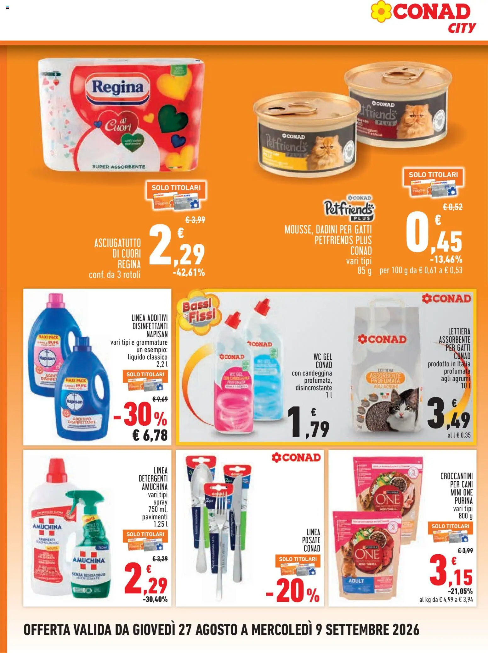Anteprima dell'opuscolo Conad volantino City Piemonte dal negozio Conad valido da 27/08/2026 - WC, Candeggina, Agrumi, Posate, Asciugatutto