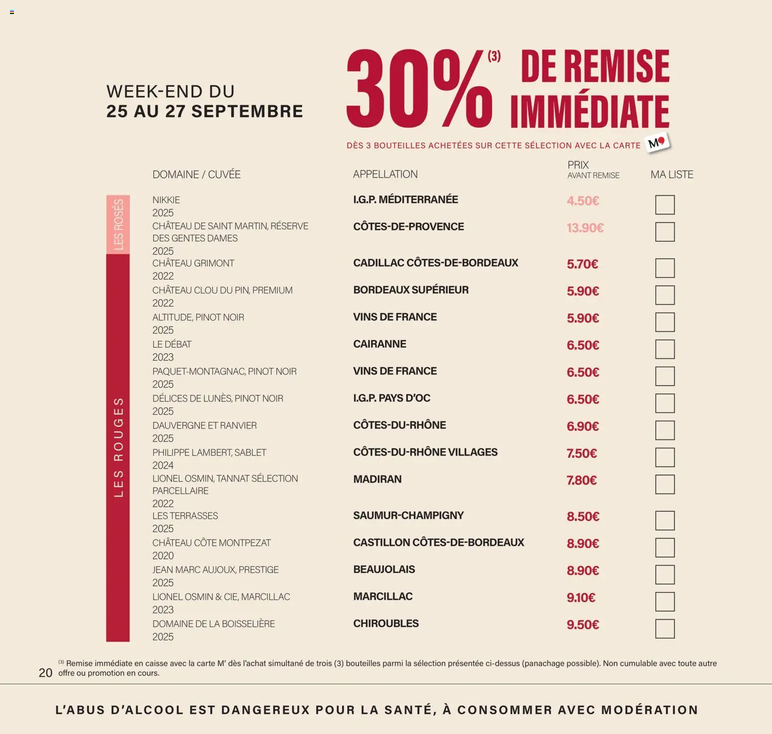 Prévisualisation de Monoprix - Calendrier foire aux vins du magasin Monoprix formulaire valide 11/09/2026 - Jean, Pinot noir, Bordeaux superieur
