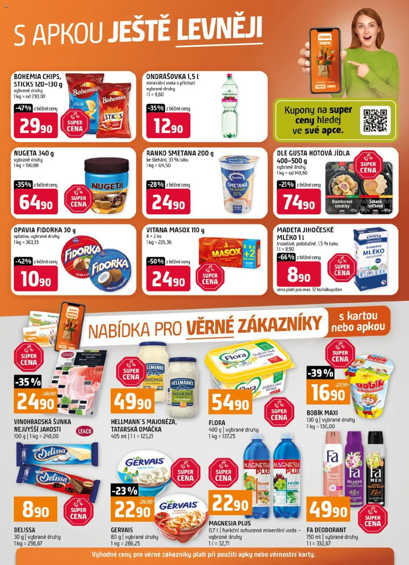 Náhled nabídky: Terno Terno leták - Nabídka pro věrné zákazníky platný od 16.09.2026 - Flora, Voda, Deodorant, Šunka, Masox, Ondrášovka, Hellmann's, Mléko polotučné