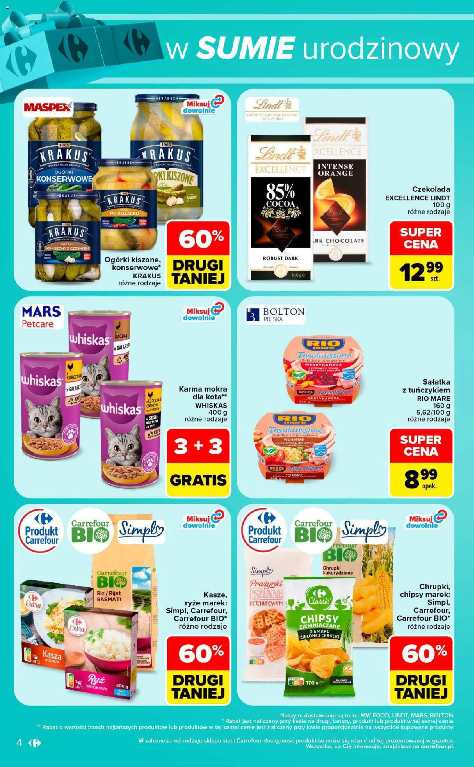 Pogląd gazetki "Carrefour gazetka - Weekend okazji" ze sklepu Carrefour ważnej od 22.10.2026 - Czekolada, Lindt, Ogórki, Kasza bulgur, Karma, Kasza, Whiskas, Karma mokra