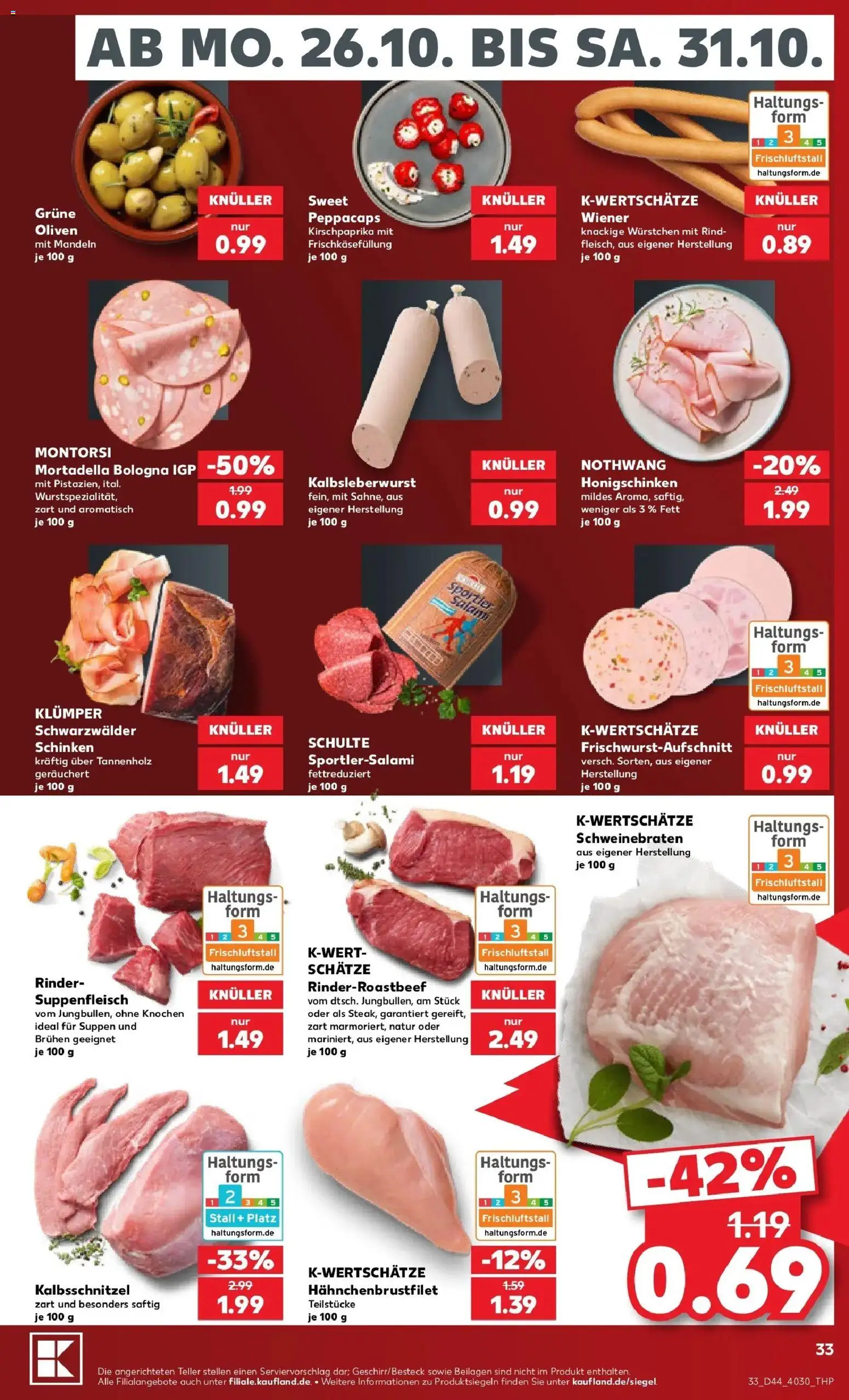 Vorschau von dem Prospekt des Geschäftes Kaufland, gültig ab dem 26.10.2026 - Mandeln, Salami, Schinken, Beilagen, Suppenfleisch