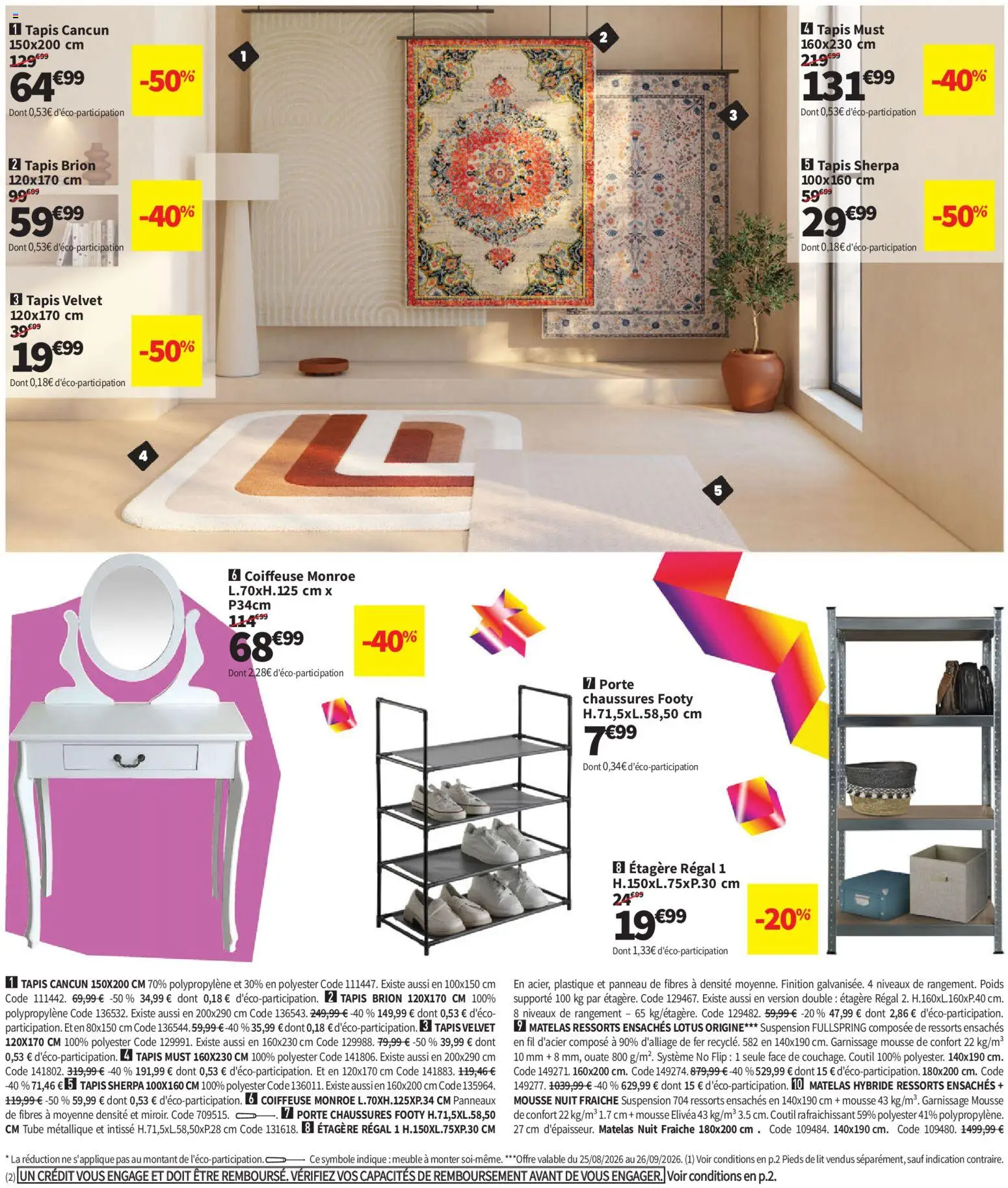 Prévisualisation de Conforama catalogue du magasin Conforama formulaire valide 25/08/2026 - Chaussures, Lit, Meuble, Matelas, Suspension, Mousse, Poids, Étagère