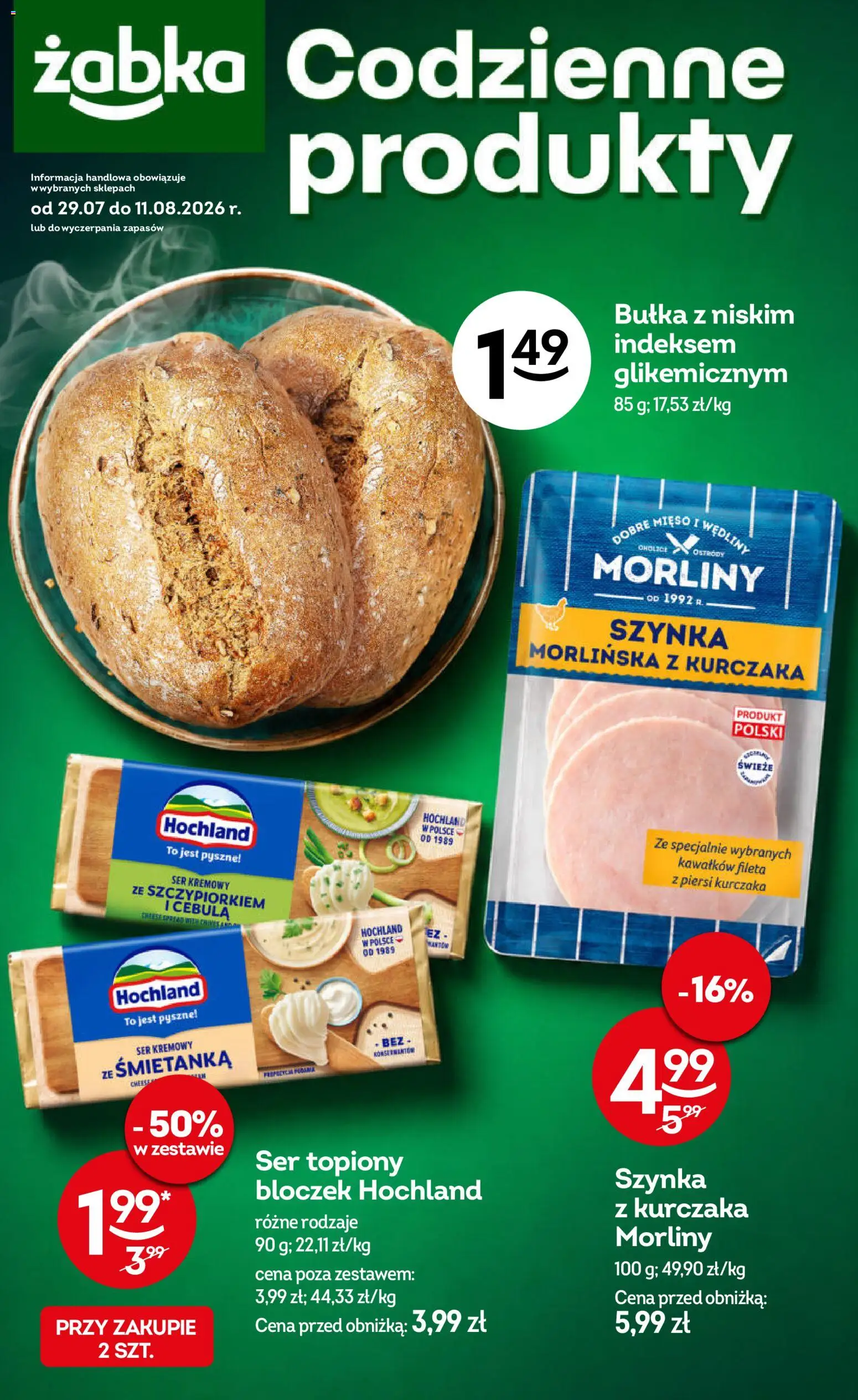 Pogląd gazetki "Żabka gazetka - Codzienne produkty" ze sklepu Żabka ważnej od 29.07.2026 - Mięso, Ser, Bułka, Piersi, Wędliny, Cebula, Szynka, Ser topiony