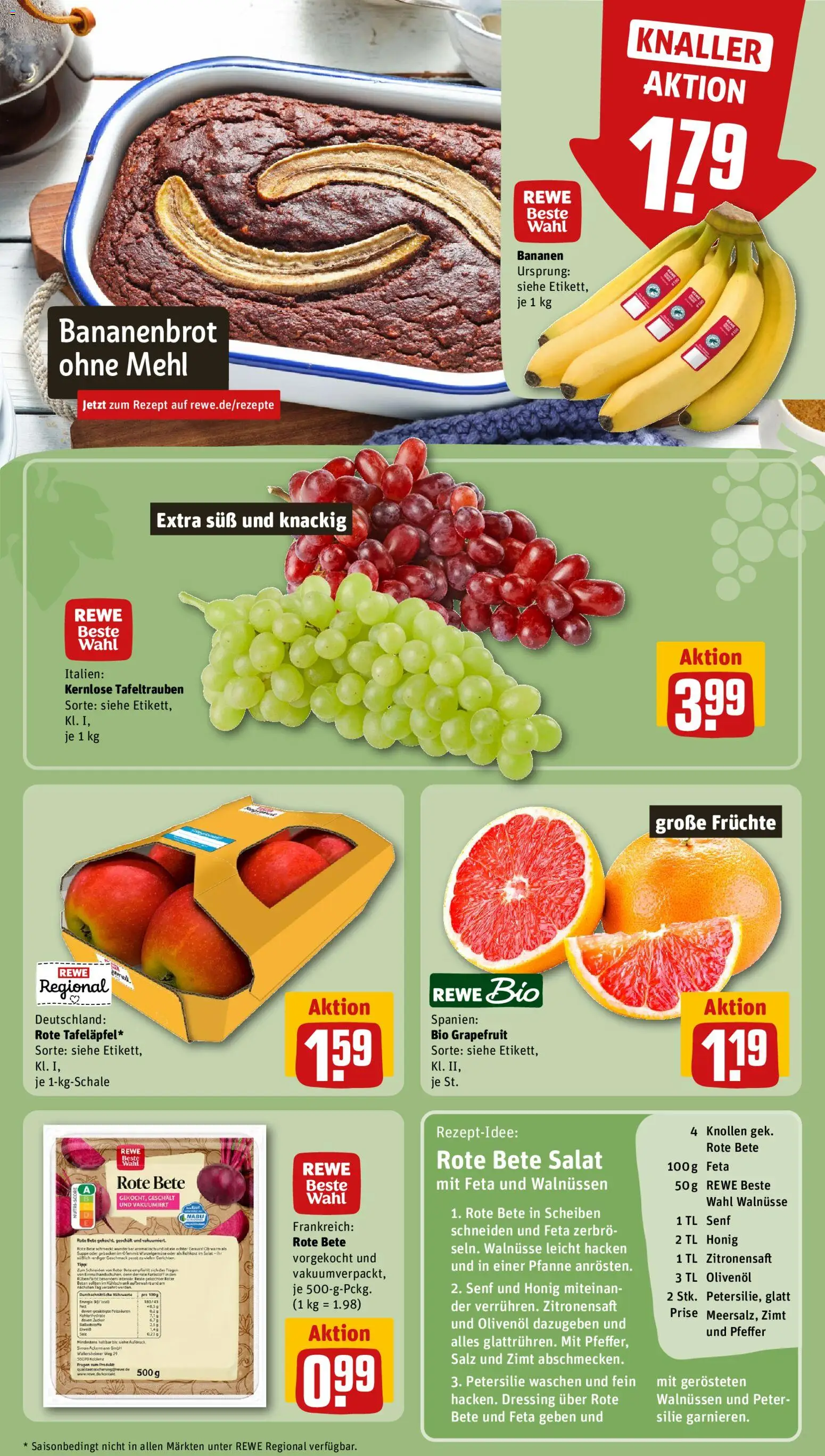 Vorschau von dem Prospekt des Geschäftes Rewe ihr Kaufpark, gültig ab dem 26.10.2026 - Salat, Bananen, Grapefruit, Walnüsse, Feta, Salz, Pfeffer, Olivenol