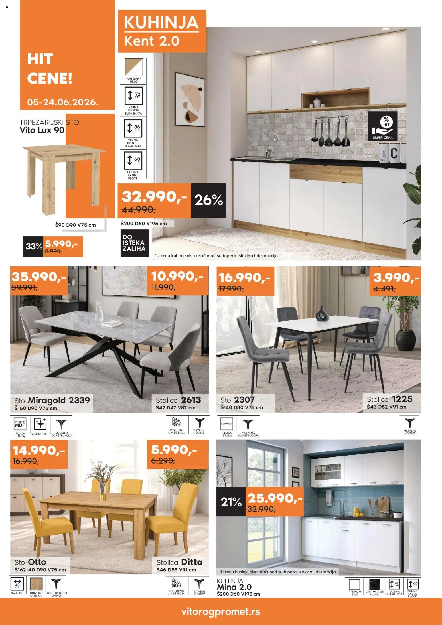 Pregled Vitorog kataloga - važi od 05.06.2026 - Kuhinja, Sto, Trpezarijski sto, Stolica