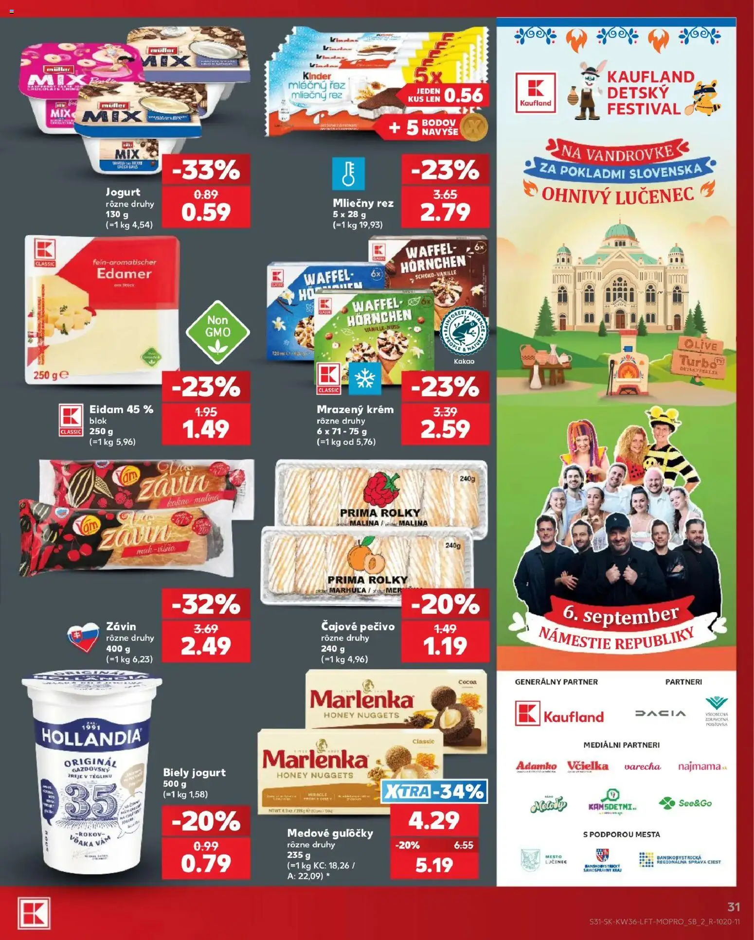 Náhľad Kaufland letáku platného od 03.09.2026 - Marlenka, Kinder, Kakao, Závin, Pečivo, Biely jogurt, Eidam, Krém