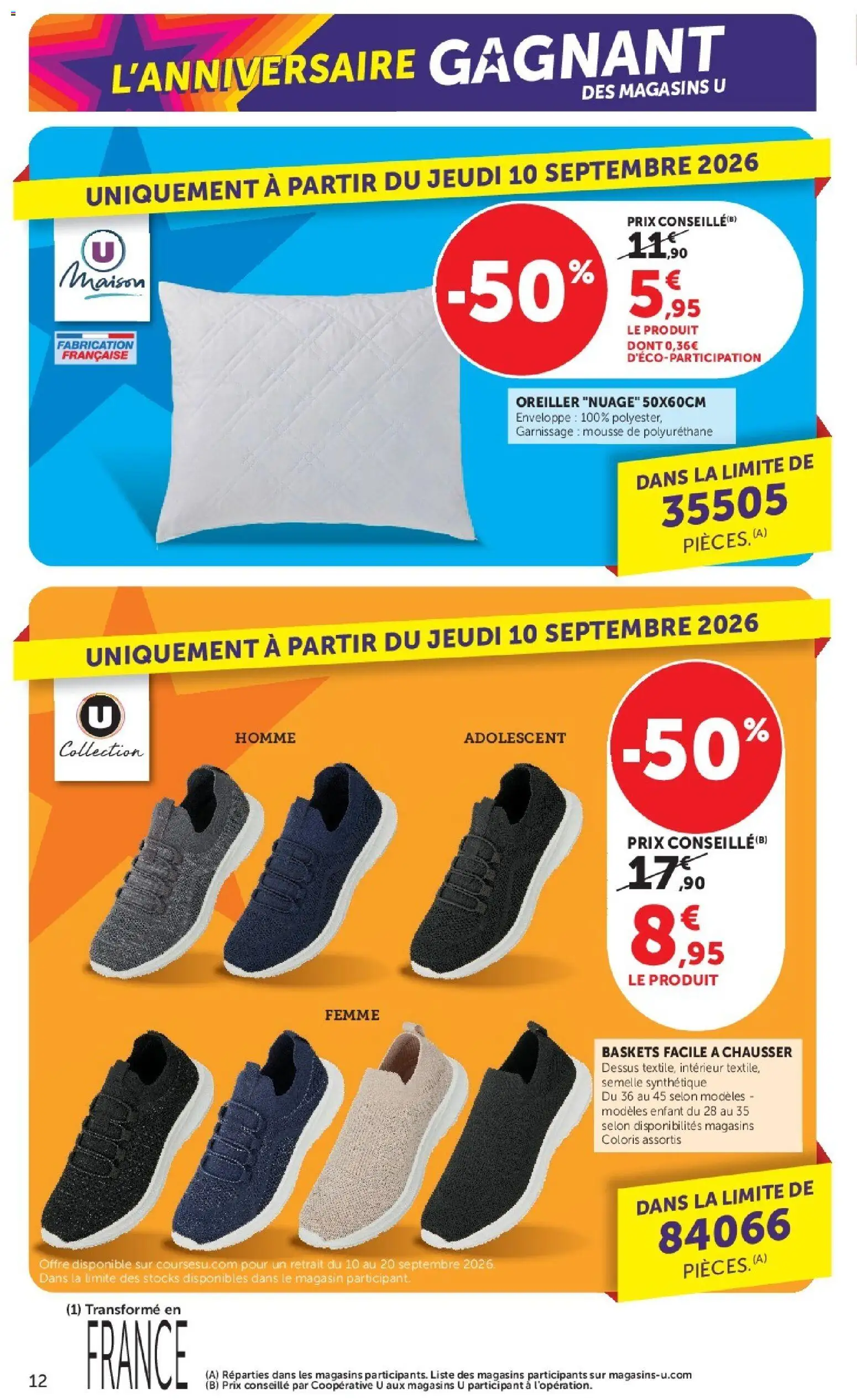 Prévisualisation de Hyper U catalogue du magasin Hyper U formulaire valide 08/09/2026 - Baskets, Oreiller, Enveloppe, Mousse