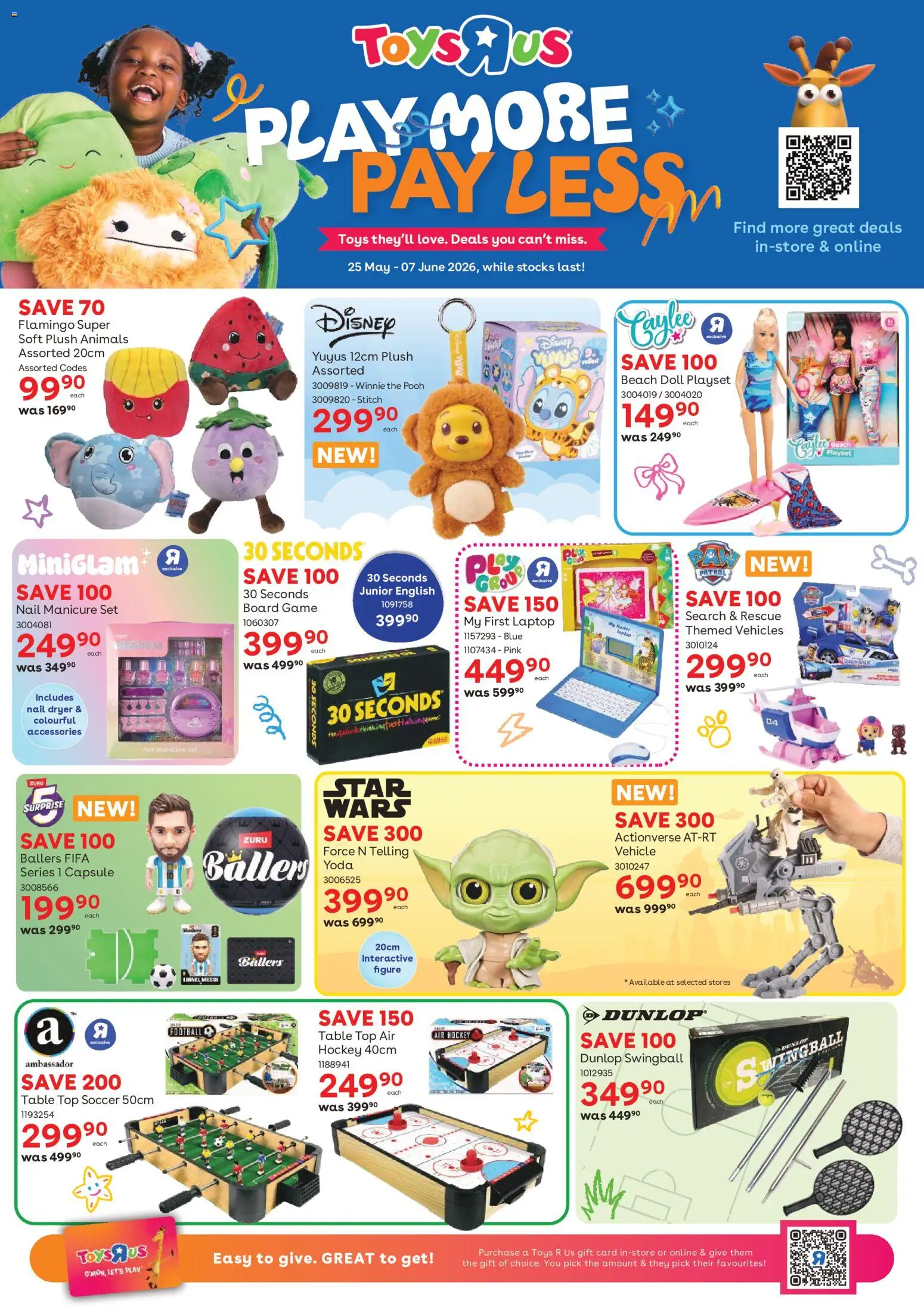 Preview of Toys R Us flyer valid from 25/05/2026 - Laptop, Toys, Gift card, Dryer, Playset, Table