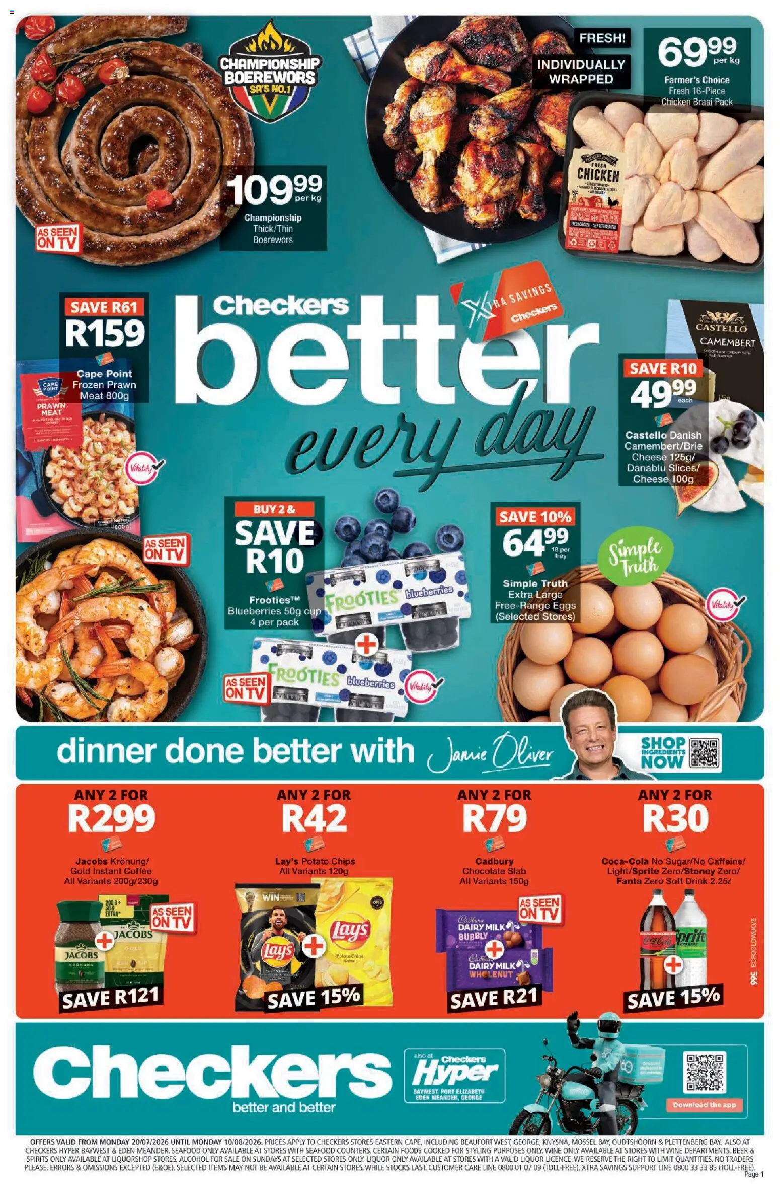 Preview of Checkers flyer valid from 20/07/2026 - TV, Chocolate, Eggs, Wine, Milk, Seafood, Blueberries, Instant coffee