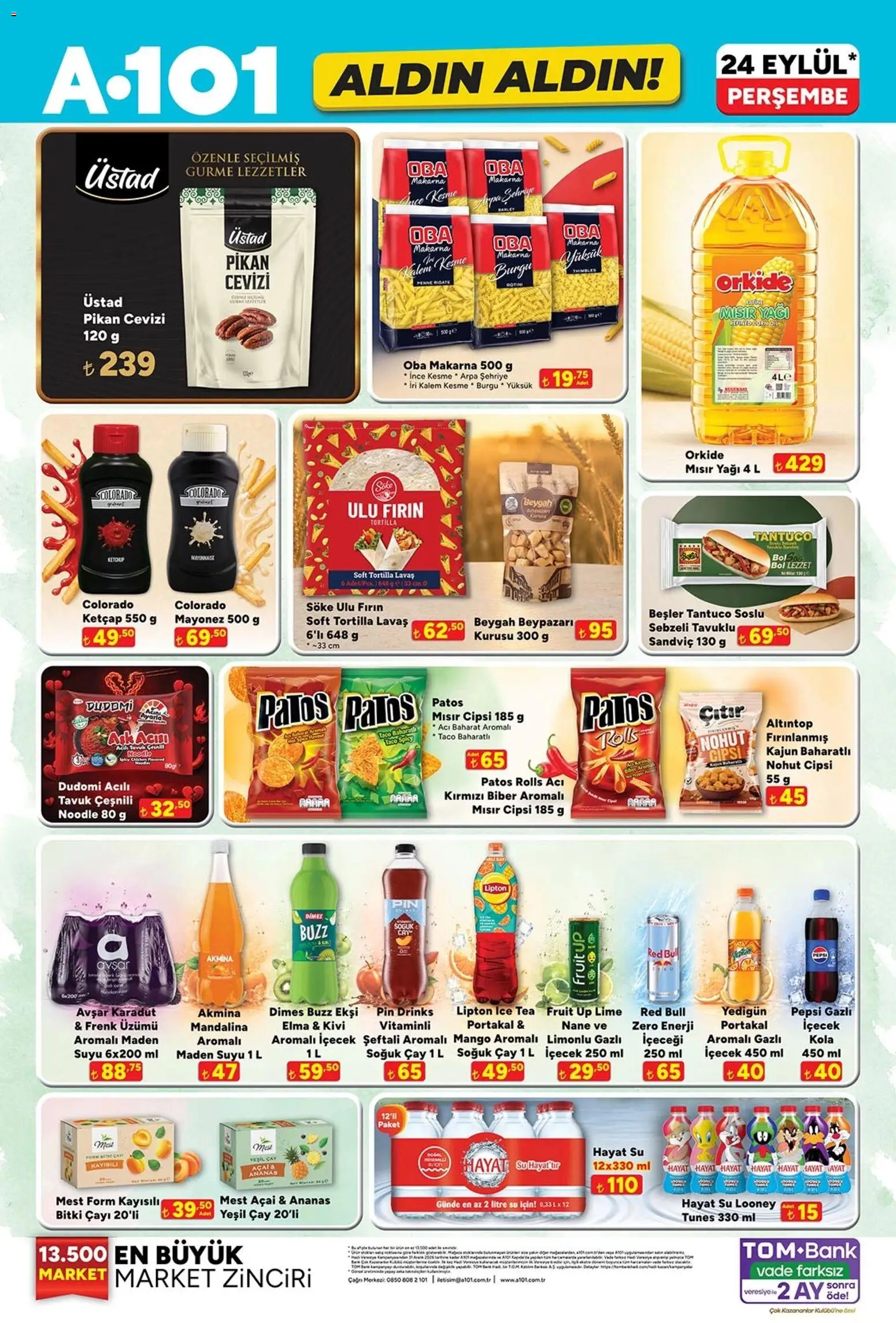 A101 A101 - Katalog Aldın Aldın 19.09.2026 - Broşürünün önizlemesi - Su, Çay, Frenk üzümü, Maden suyu, Baharat, Nane, Mandalina, Kırmızı biber